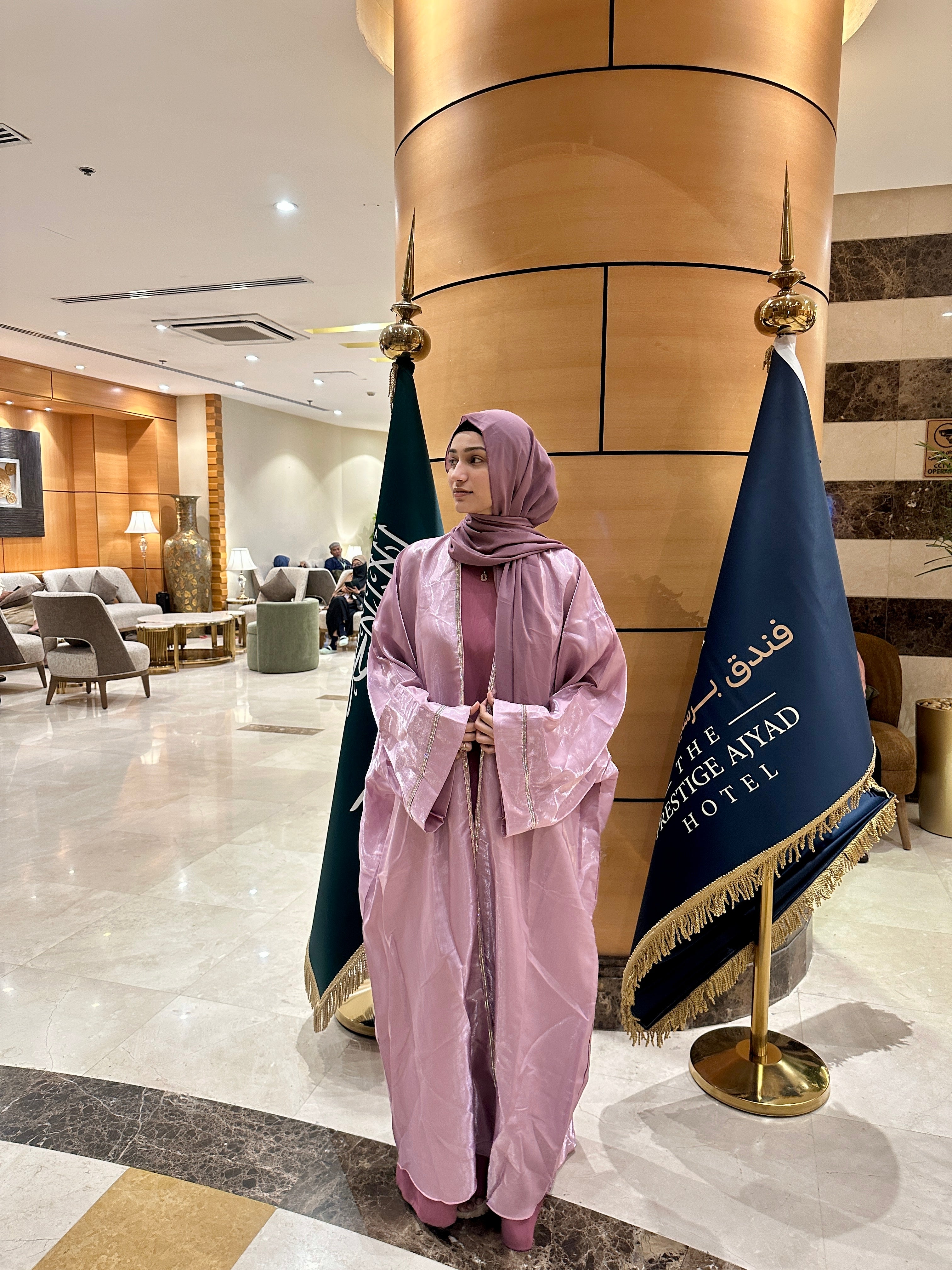 Pink metallic shrug set (with inner slit & Hijab)