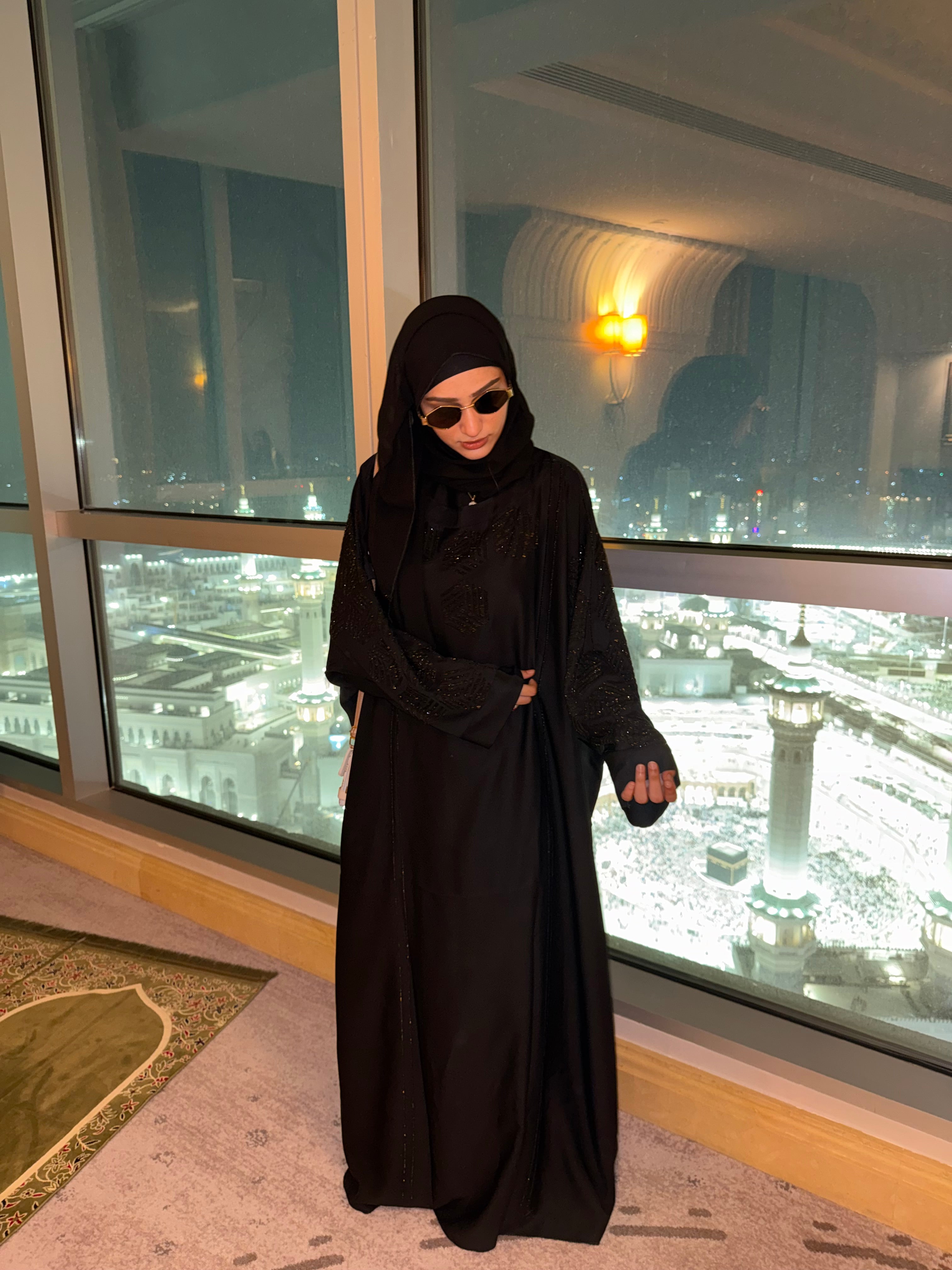 Jet Black kaftan stonework abaya (with Hijab)