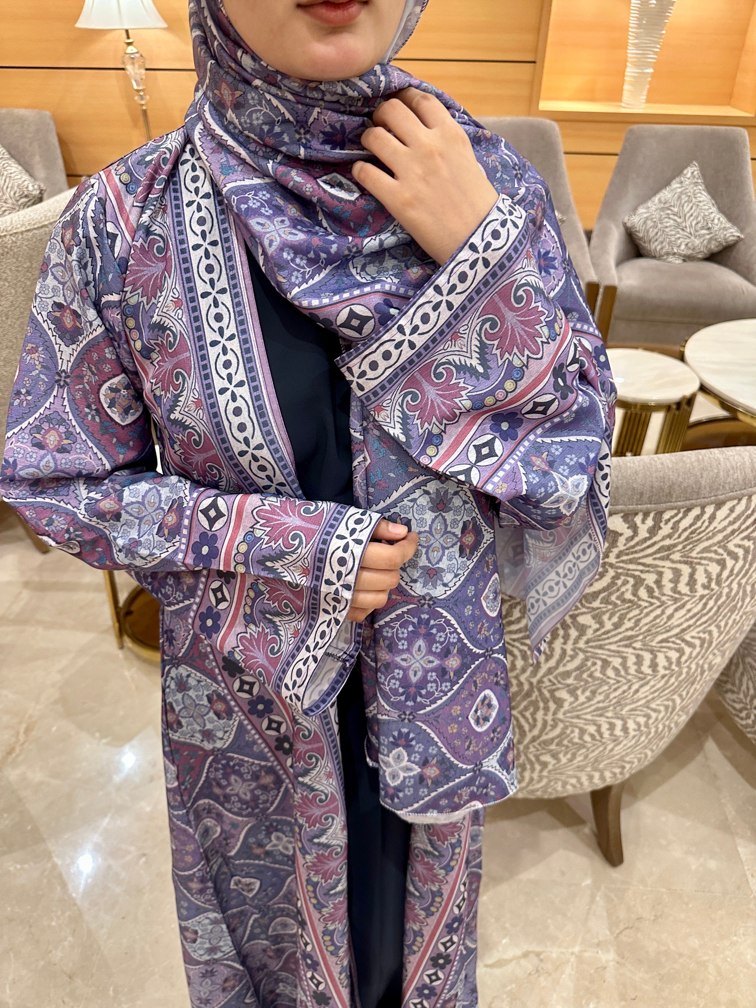 Maison Lilac abaya full set (with matching Hijab & inner slit) -purple