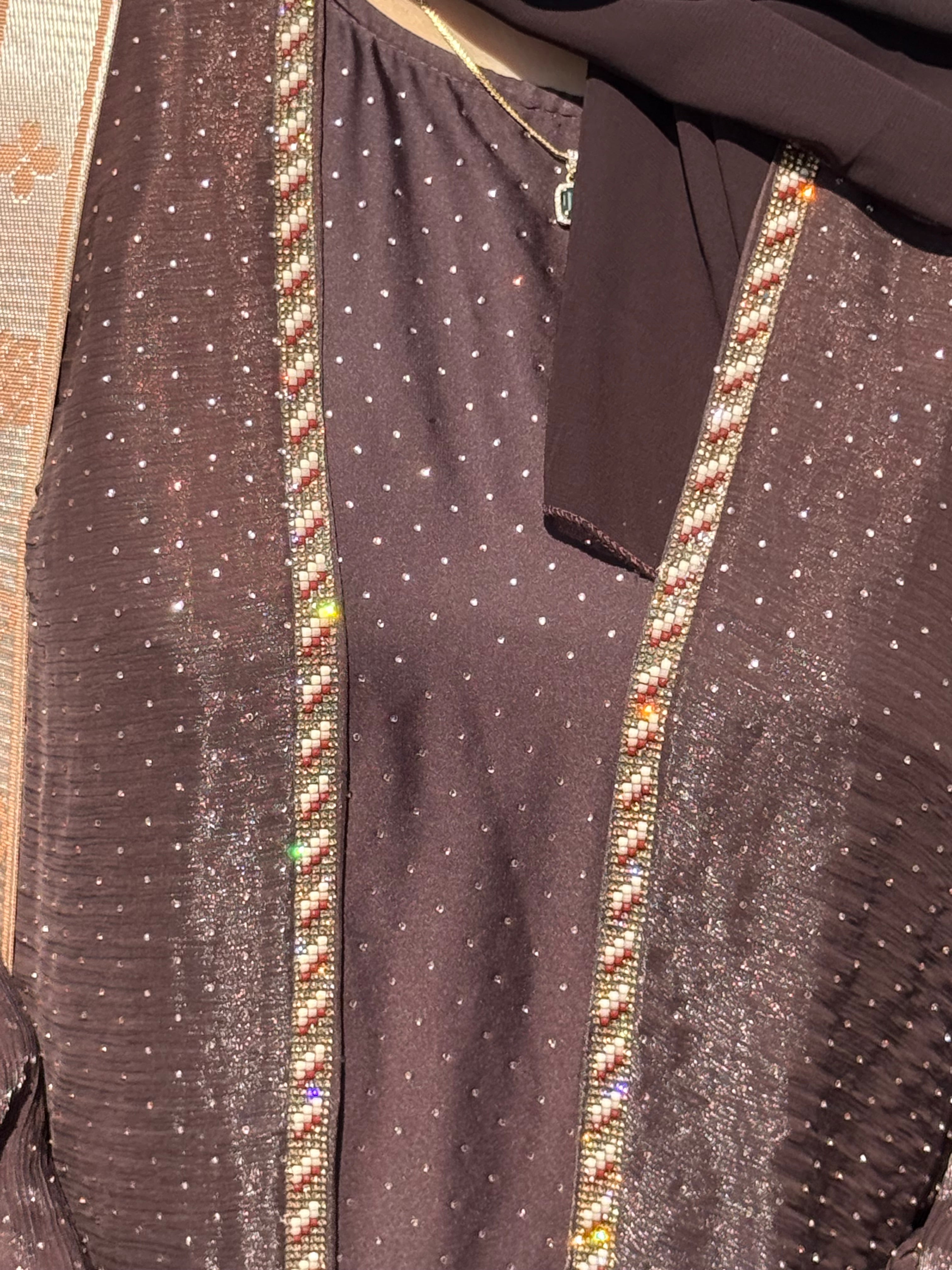 Hazel Stonework abaya with inner slit & hijab