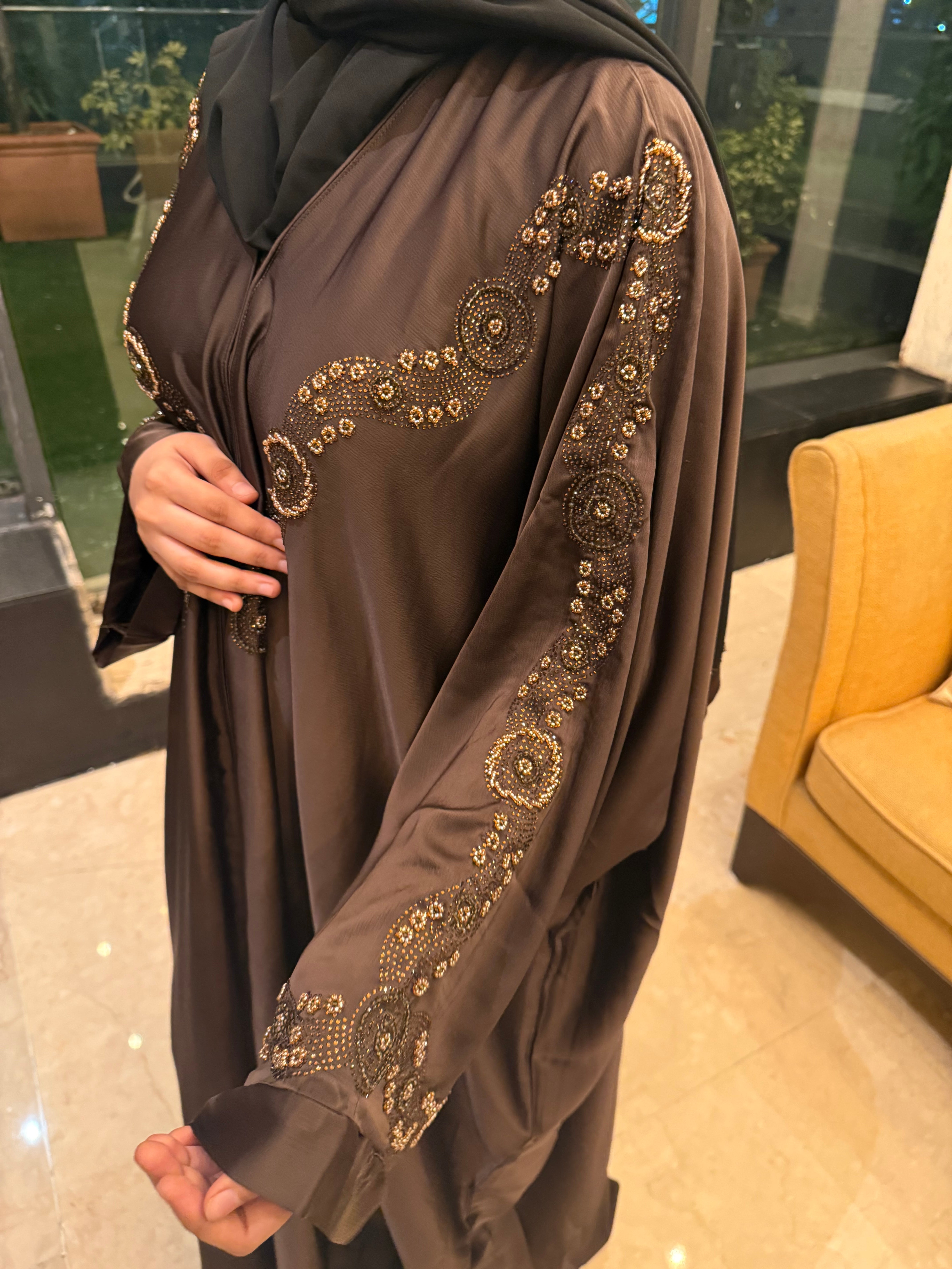 Aliza Handwork abaya -brown (with Hijab)
