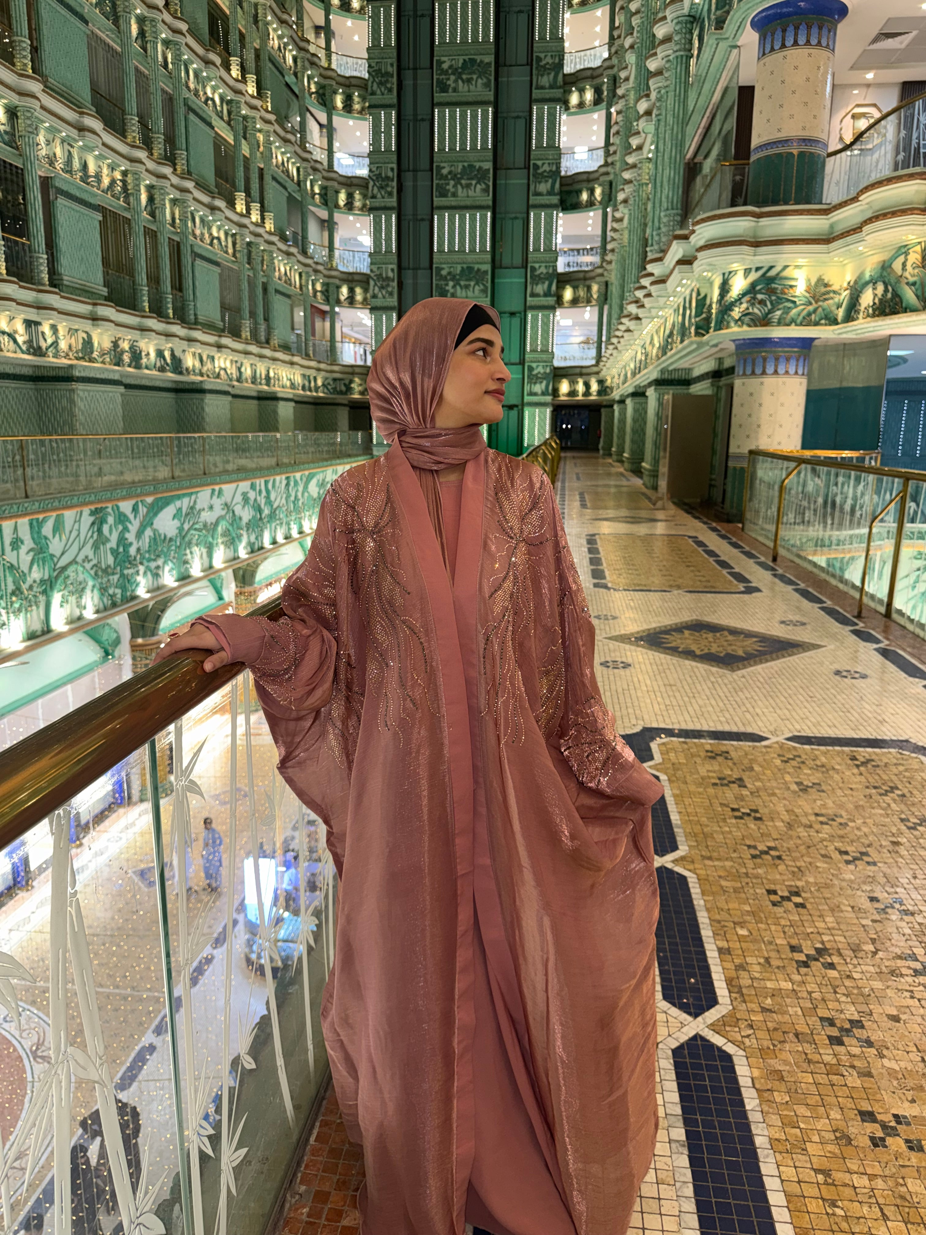 Shimmer handwork Abaya Premium Full Set -(with Full Sleeves Inner Slit & Hijab)