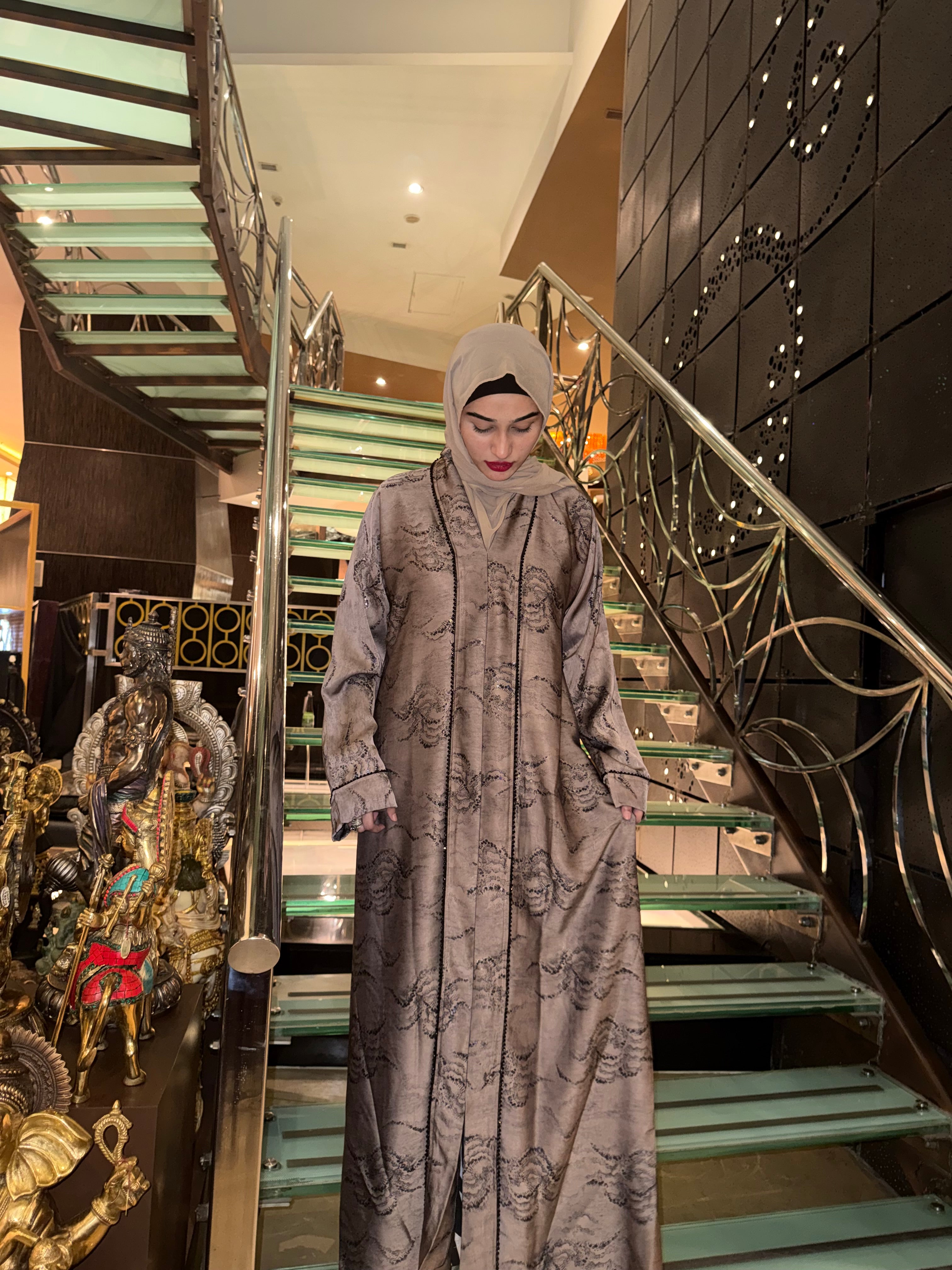 Hazel Korean print Abaya - (hijab included)
