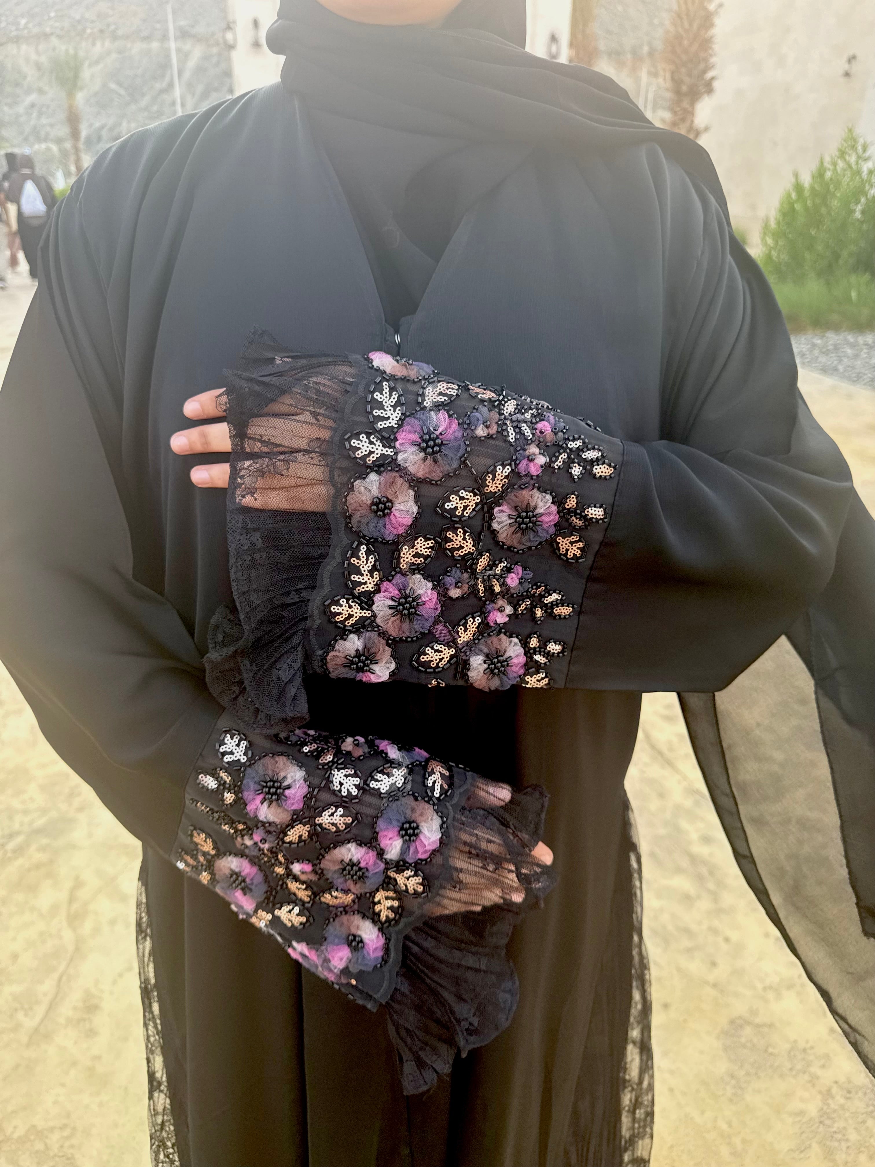 Black Net cutout abaya with hijab