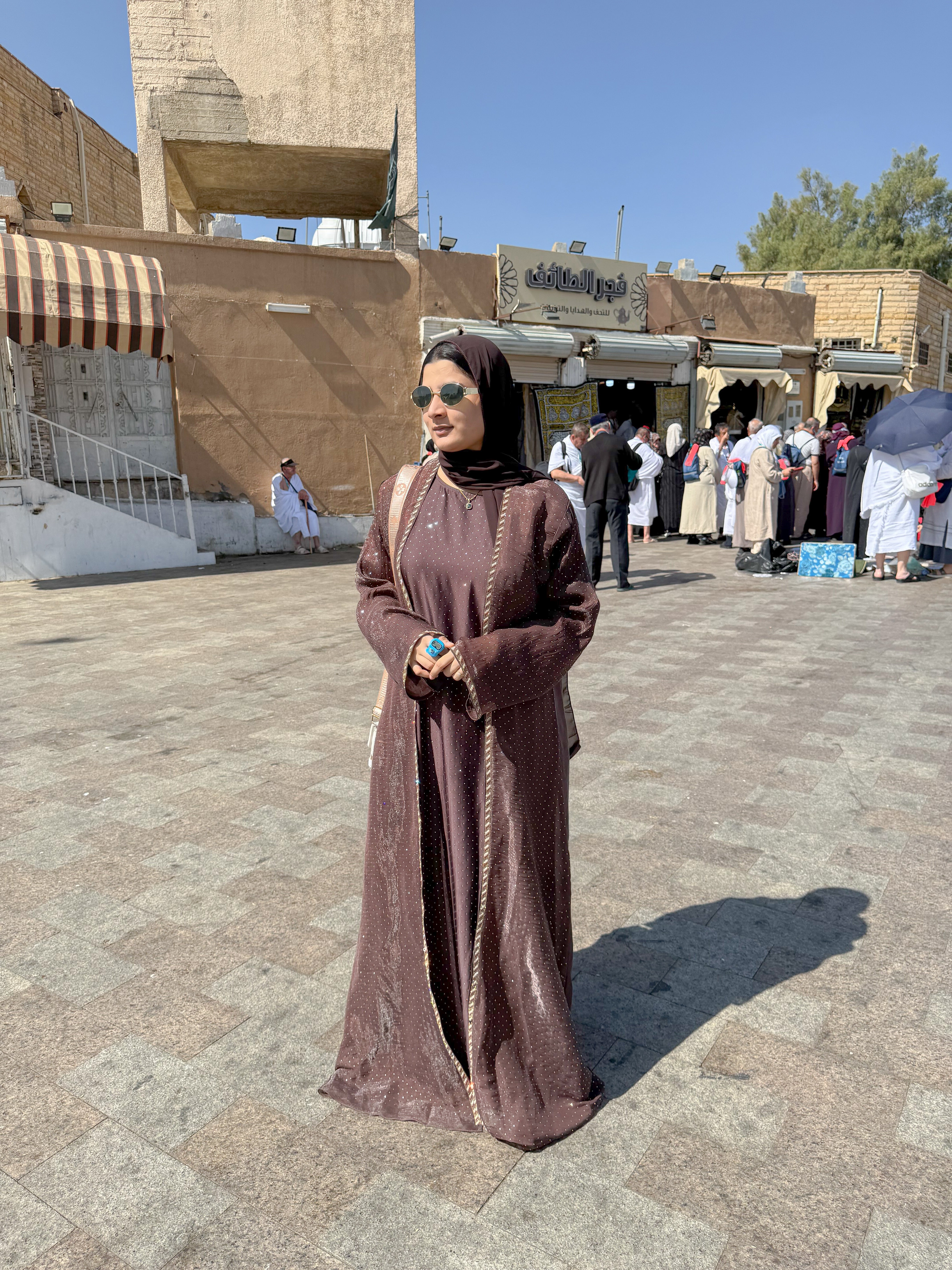 Hazel Stonework abaya with inner slit & hijab