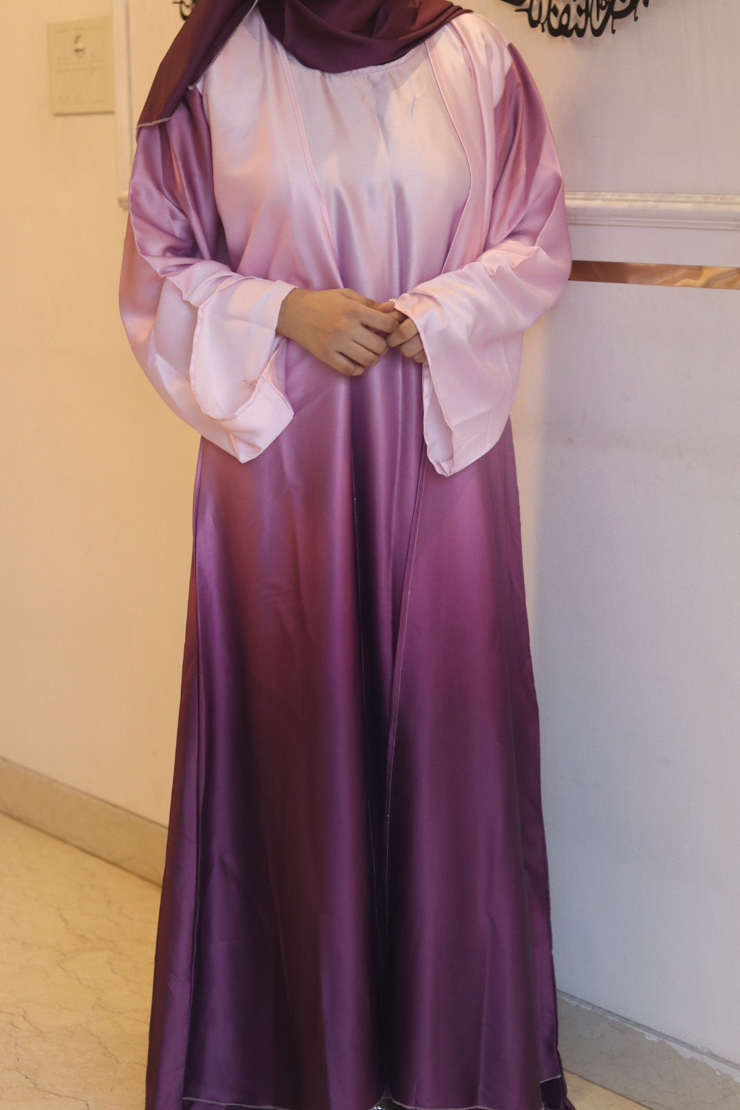 Purple Ombre Abaya with matching hijab (with attached Inner Slit & Hijab)