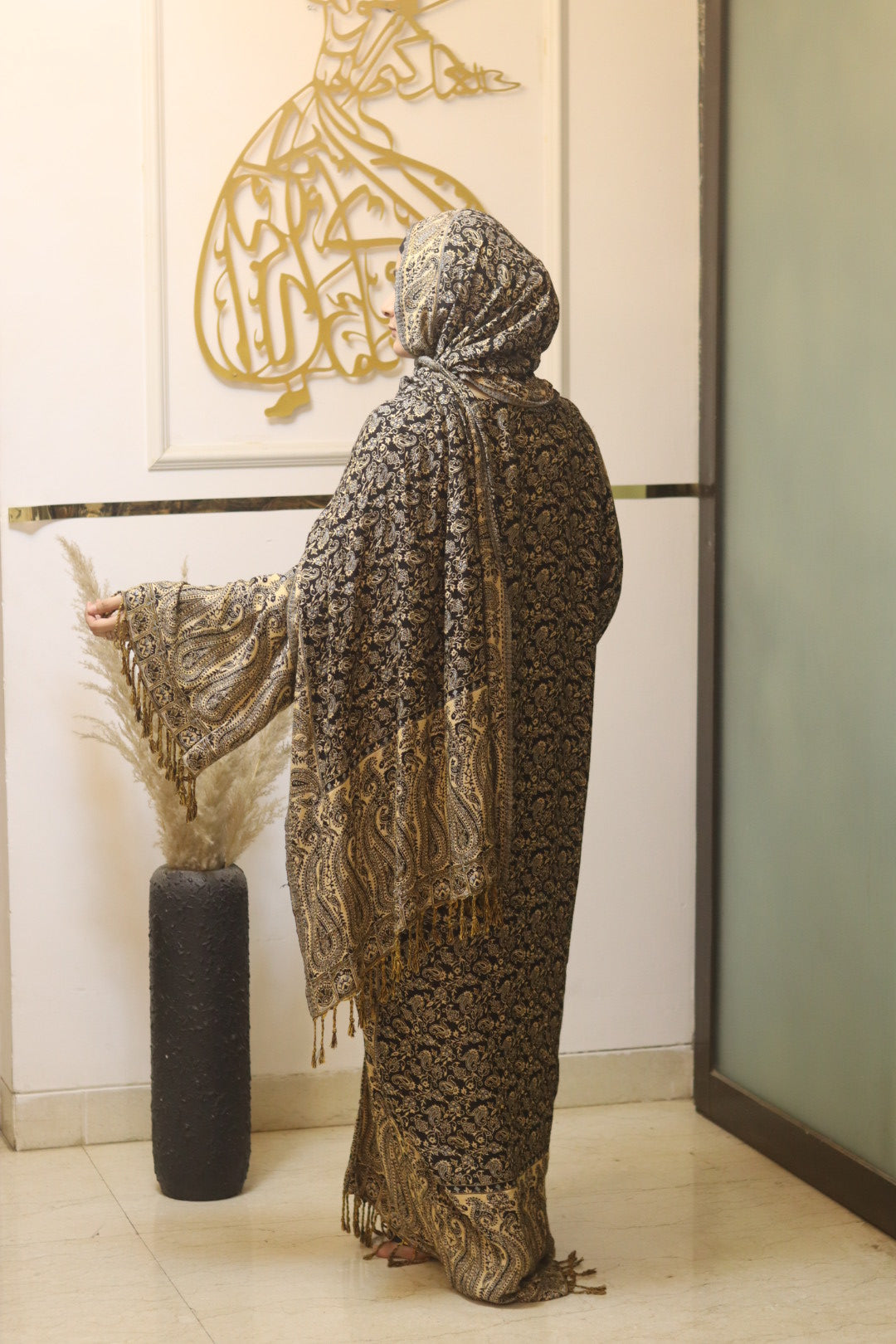 Premium Pashmina Abaya black with hijab - (inner slit not included)