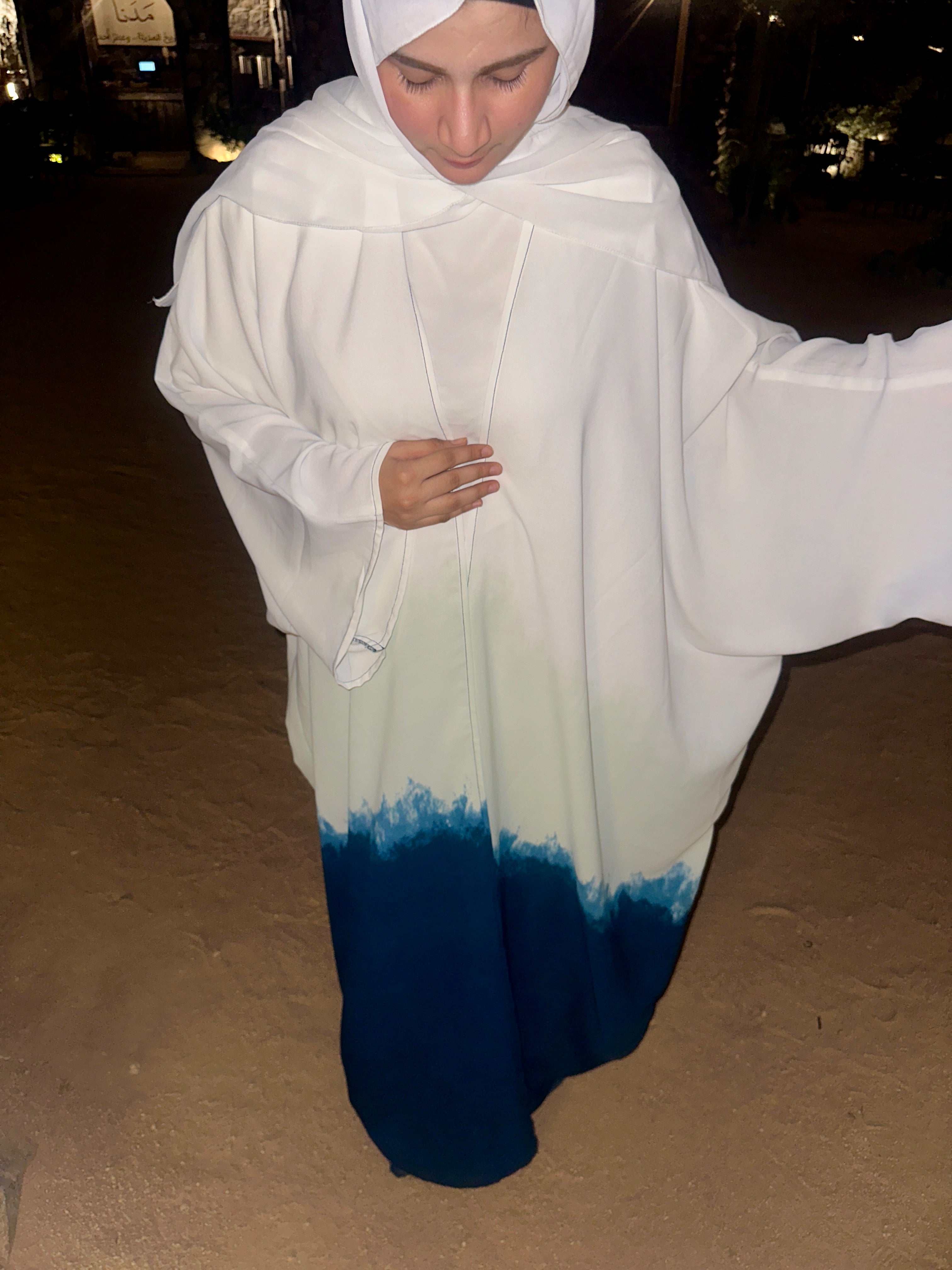 Ombre shrug set (with inner slit & Hijab) - blue