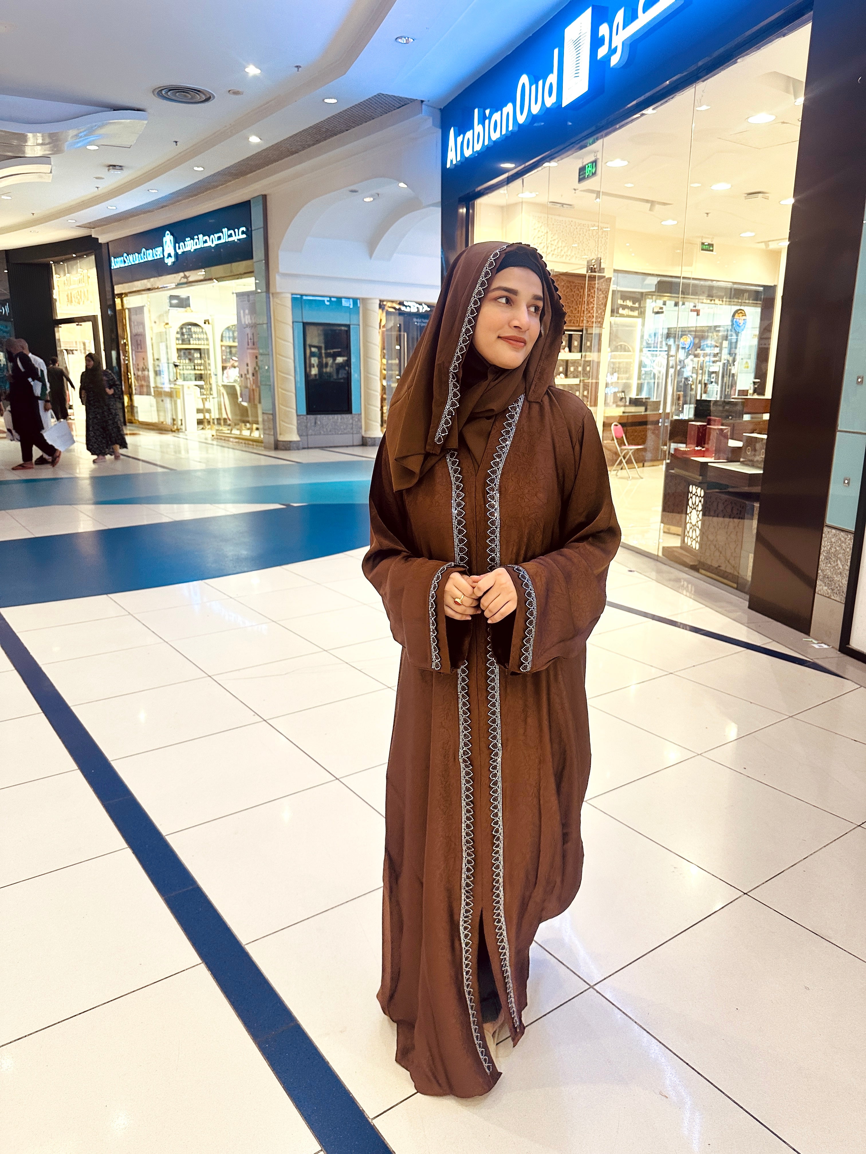 Heena stonework abaya (with Hijab) - Brown