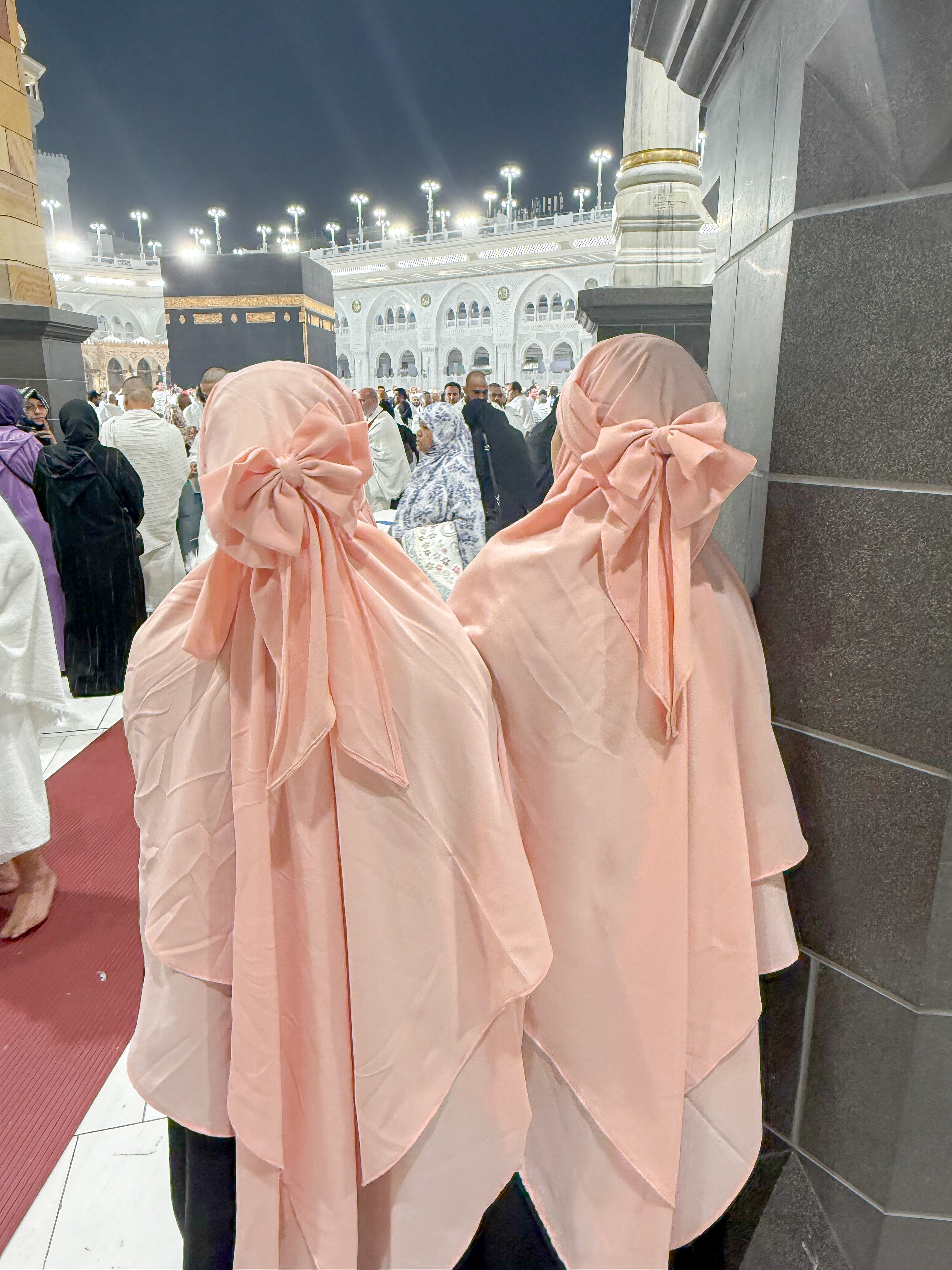 Bow fish tail one-piece Jilbab - peach