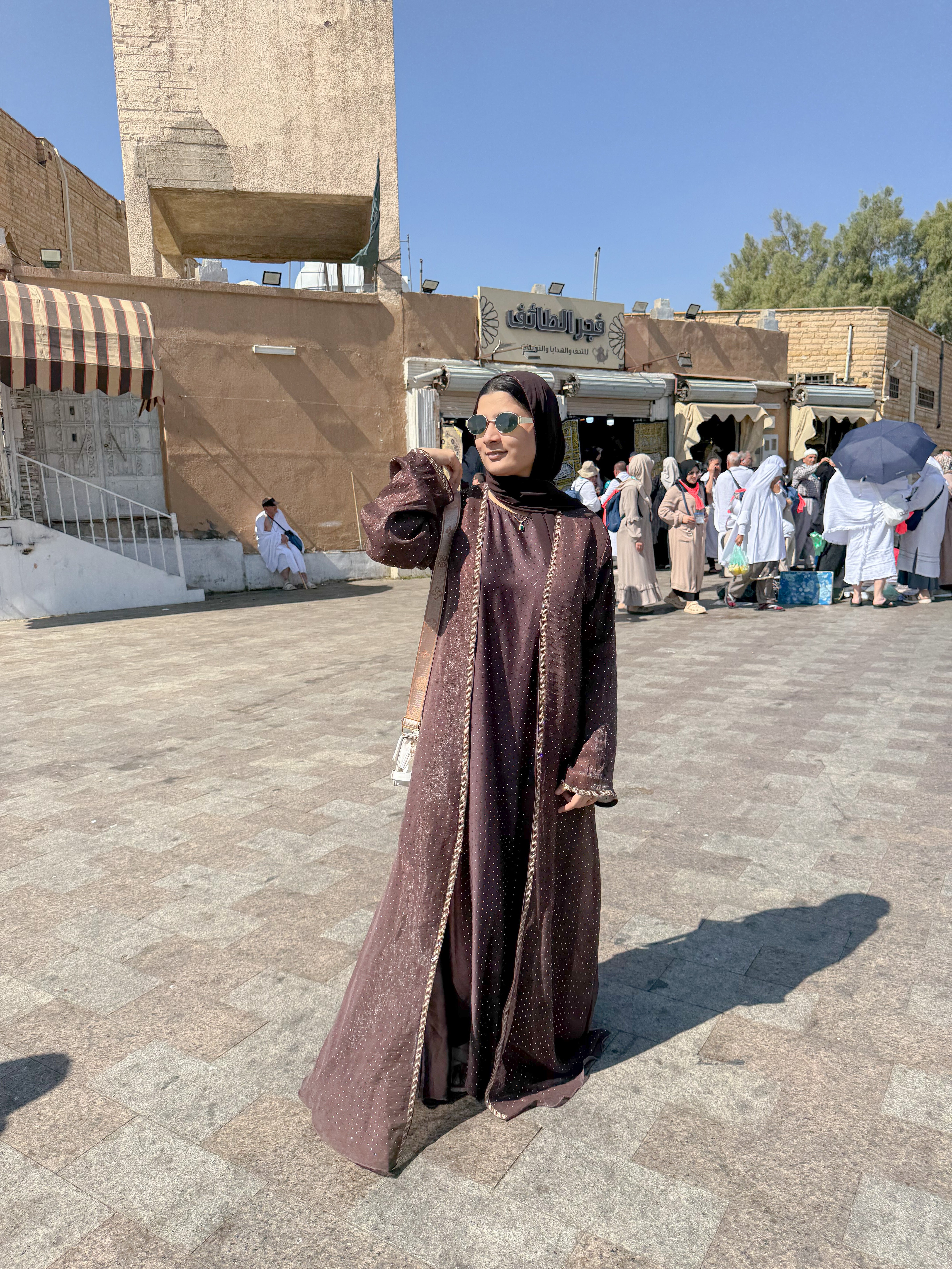 Hazel Stonework abaya with inner slit & hijab
