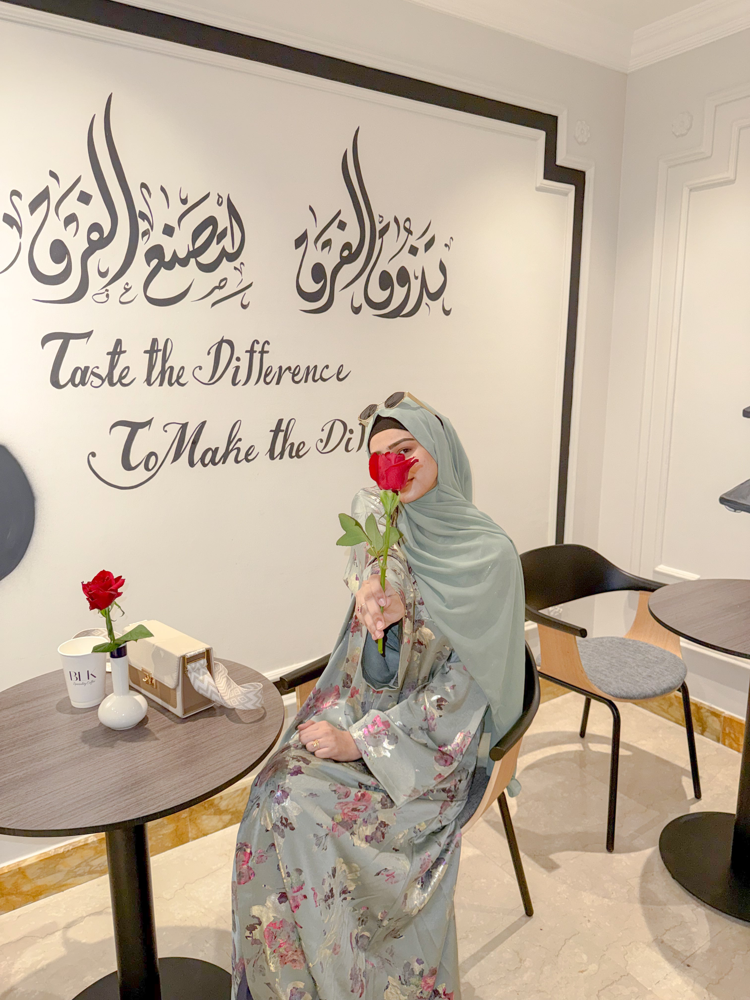 Mint floral print Abaya - (hijab included)