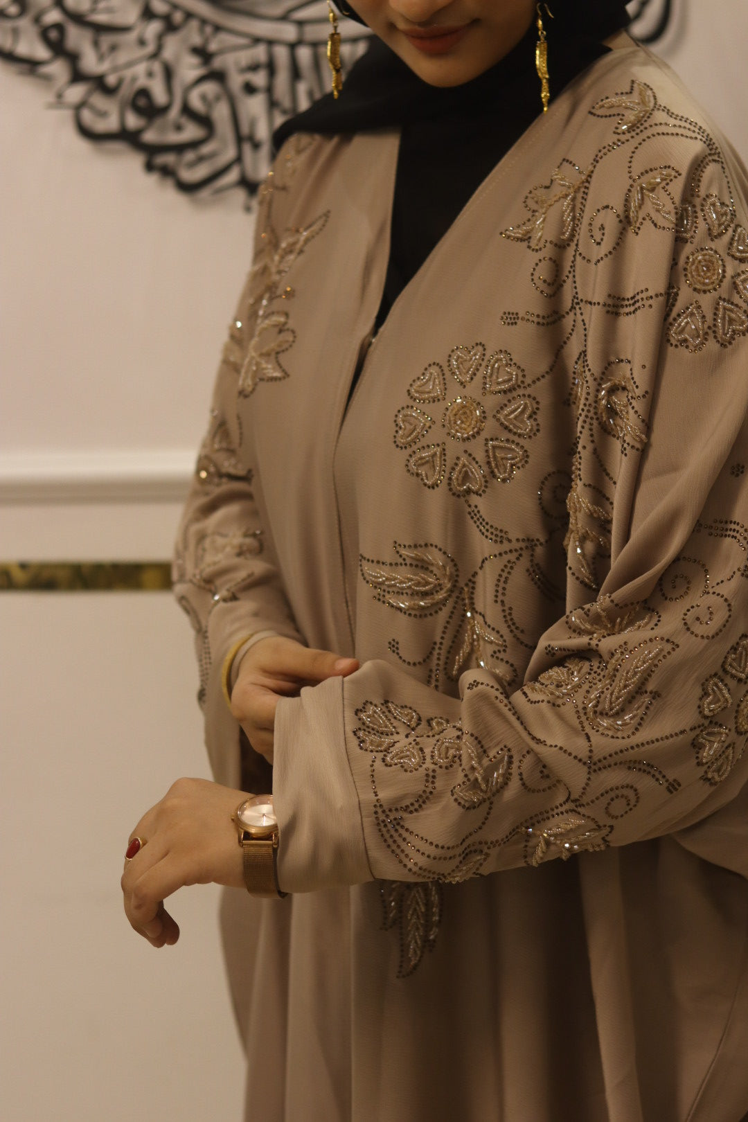 Royal Mocha handwork abaya- with hijab