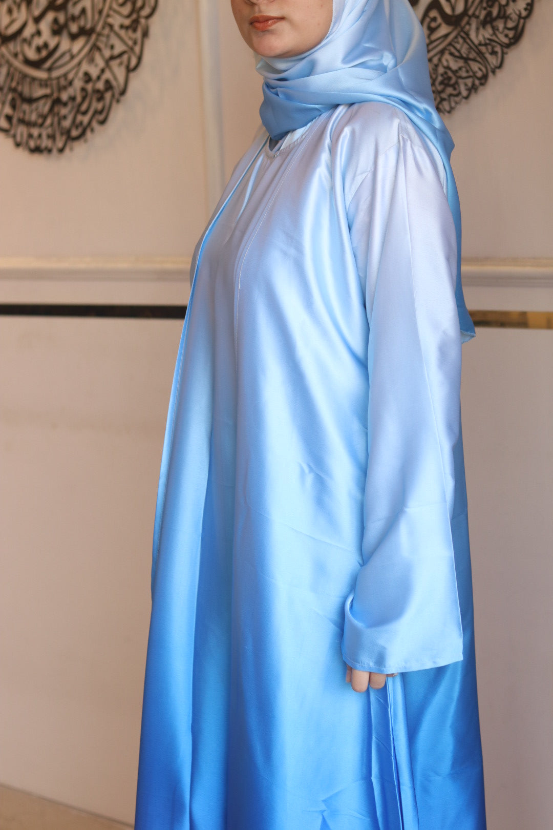 Blue ombre abaya with matching hijab (with attached Inner Slit & Hijab)