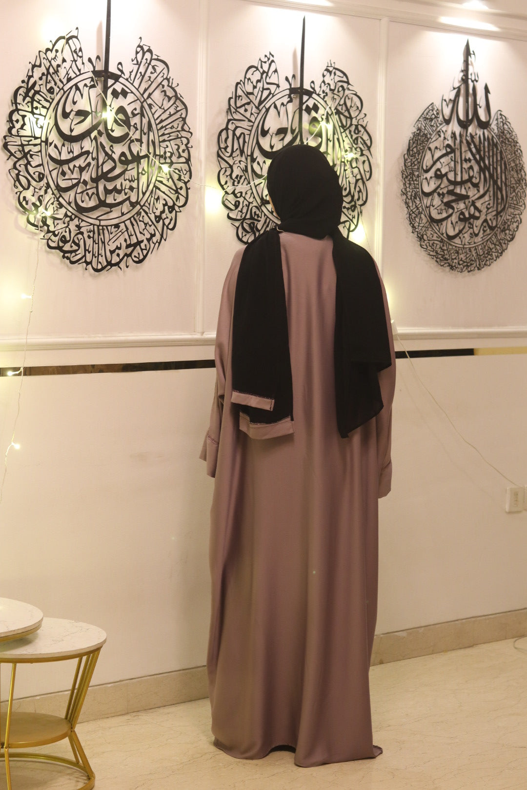 Mauve stonework abaya with hijab