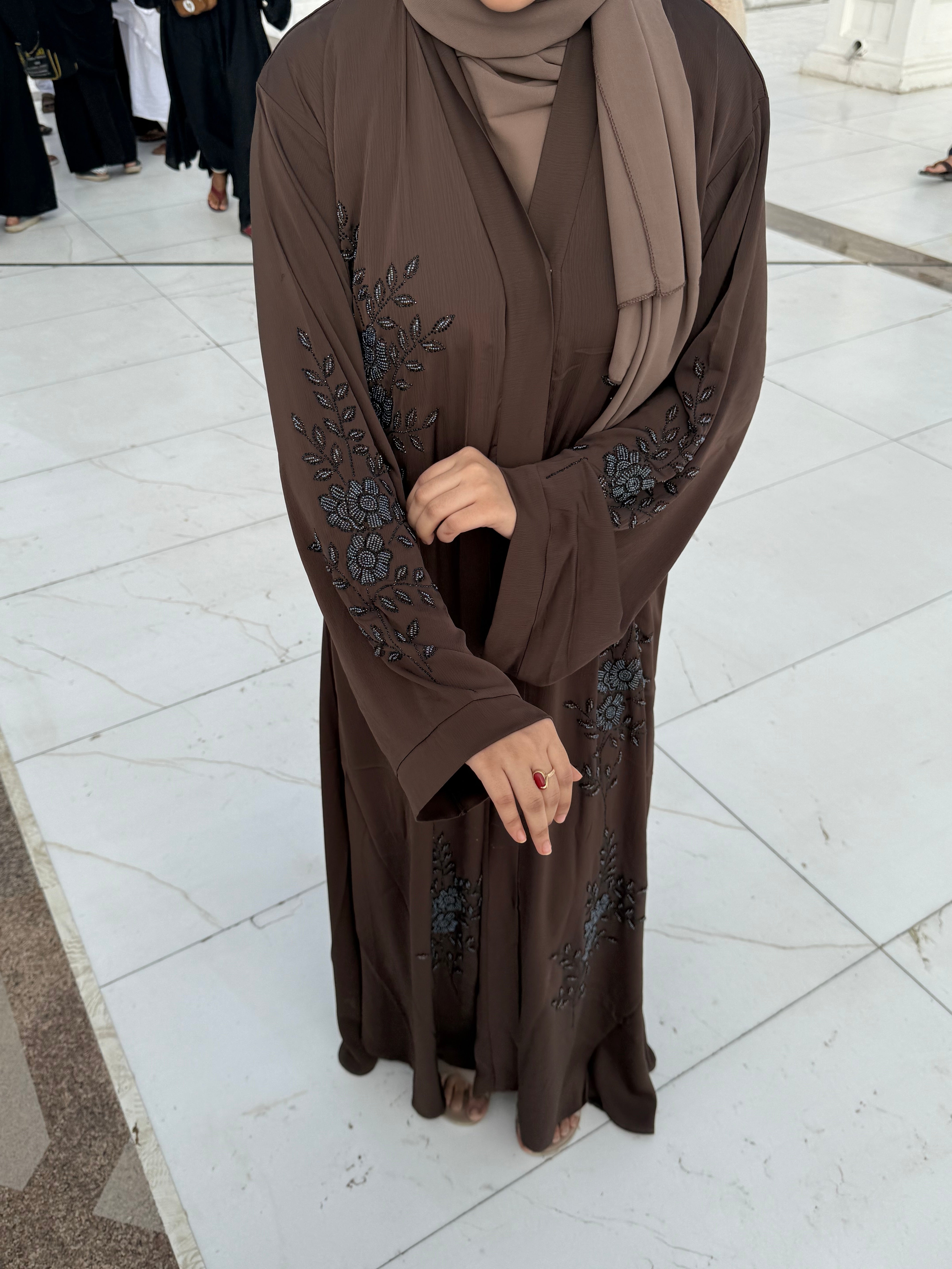 Diyah Diamond Handwork Abaya- brown (with hijab)