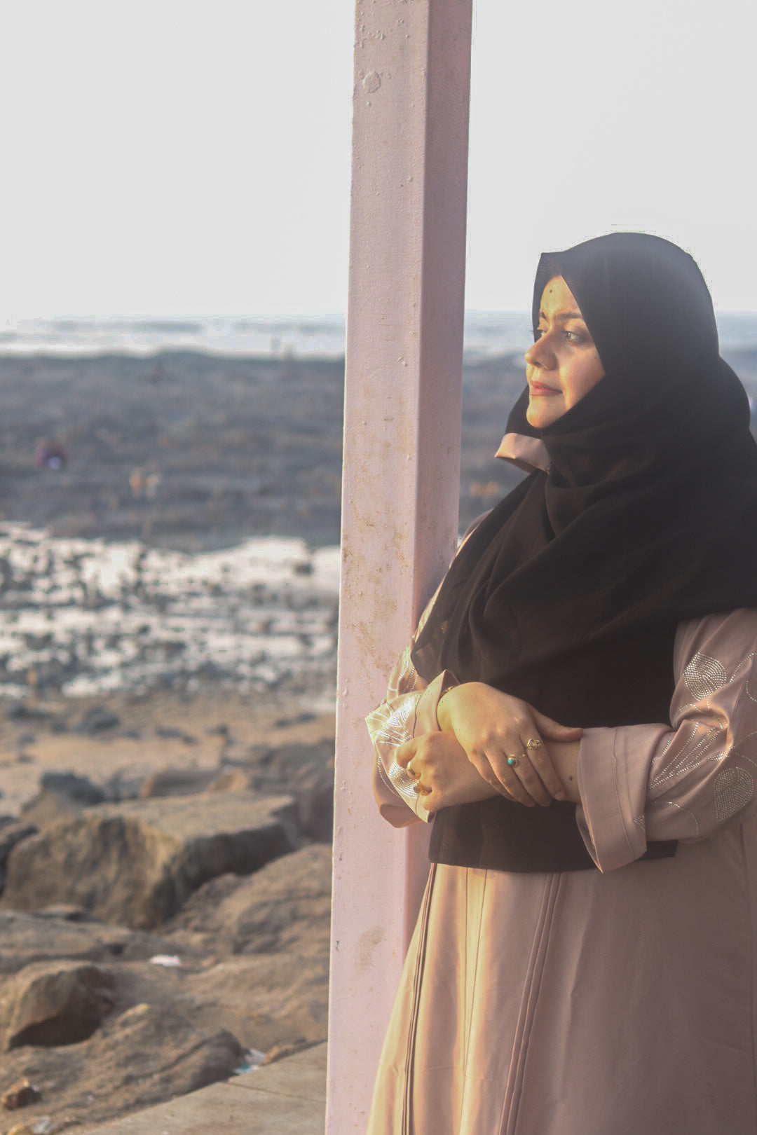 Hanan stonework abaya (with Hijab) - Beige