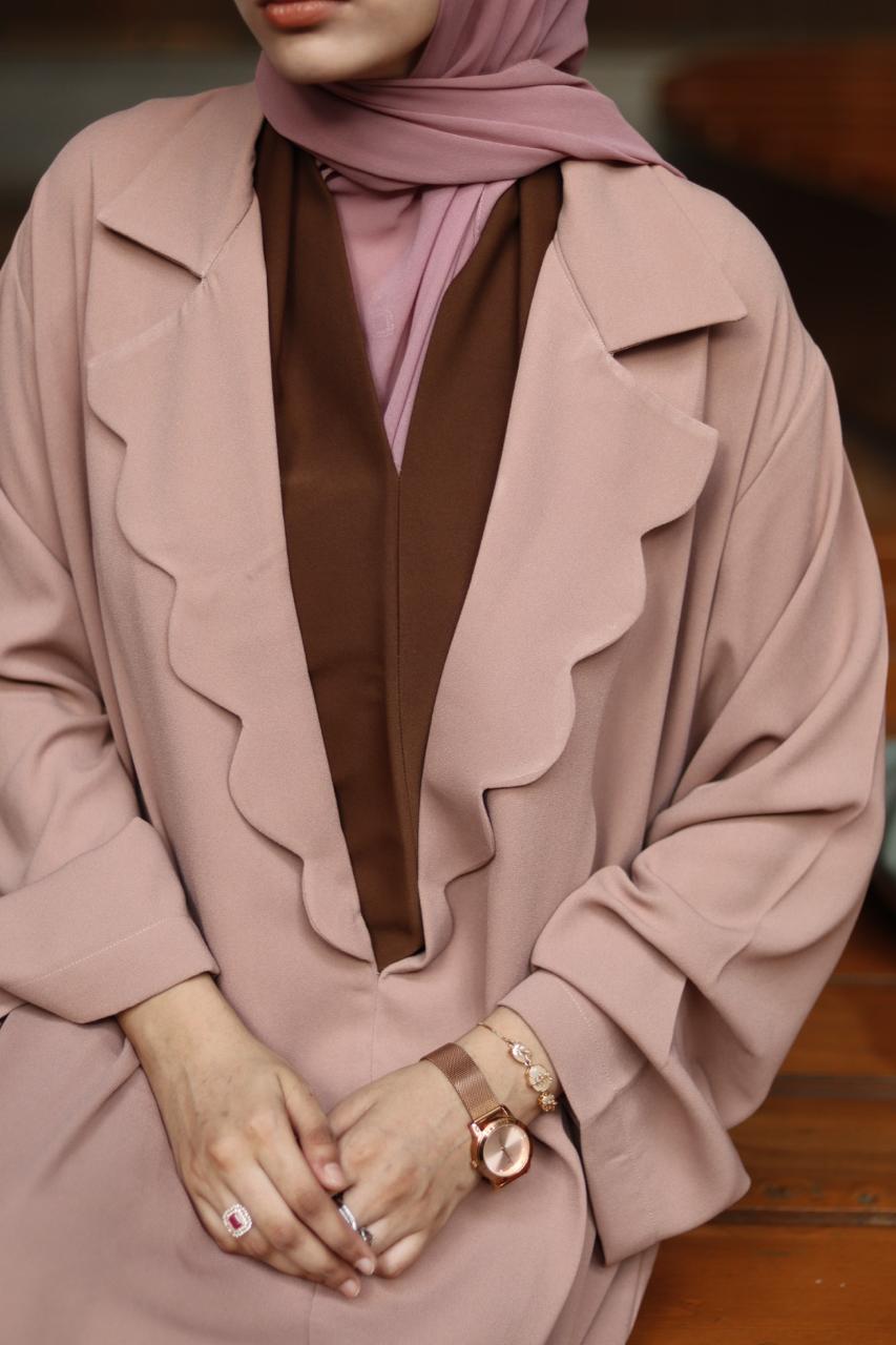 Layali Coat Abaya -Brown and beige (hijab not included)