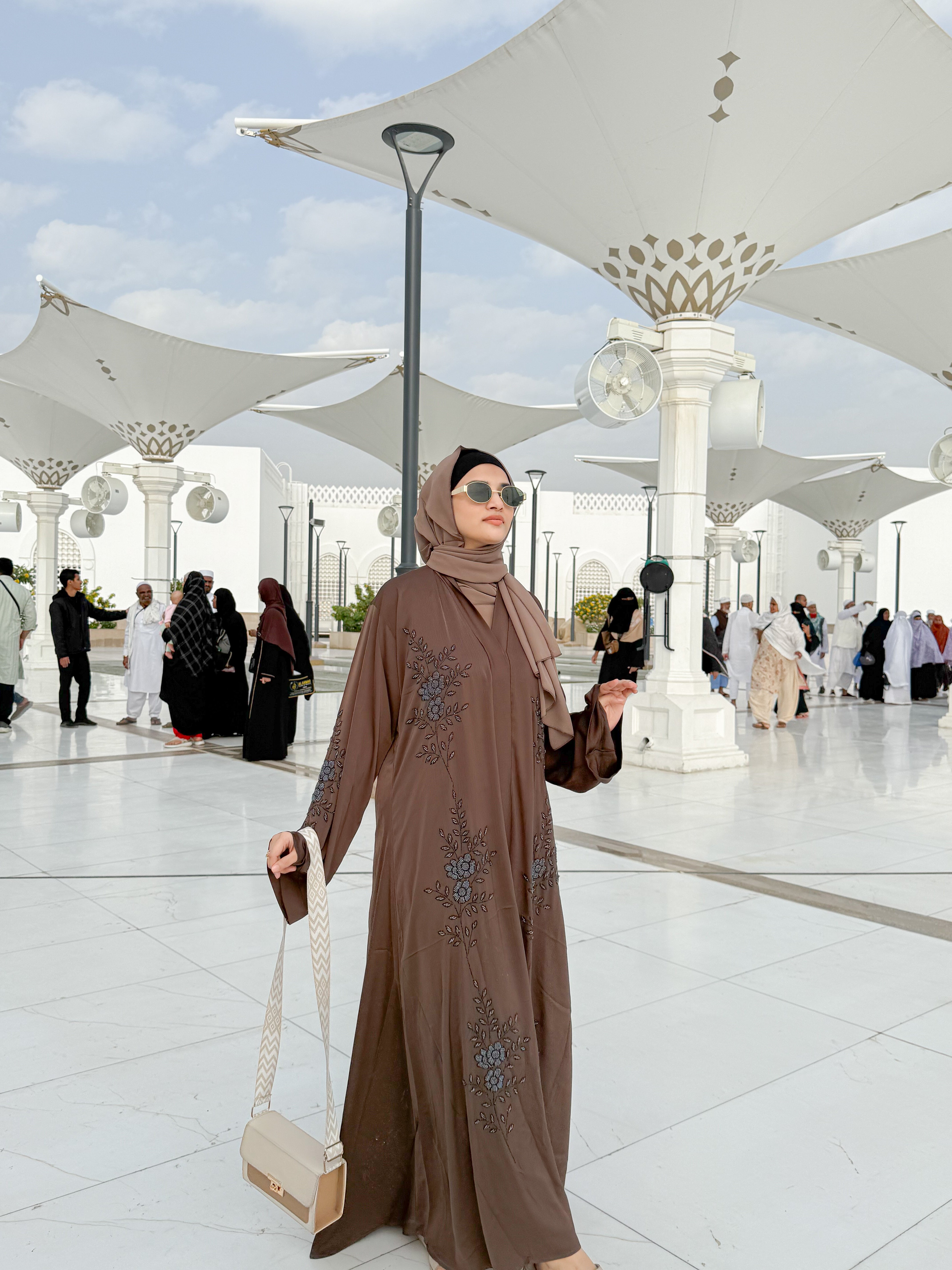 Diyah Diamond Handwork Abaya- brown (with hijab)