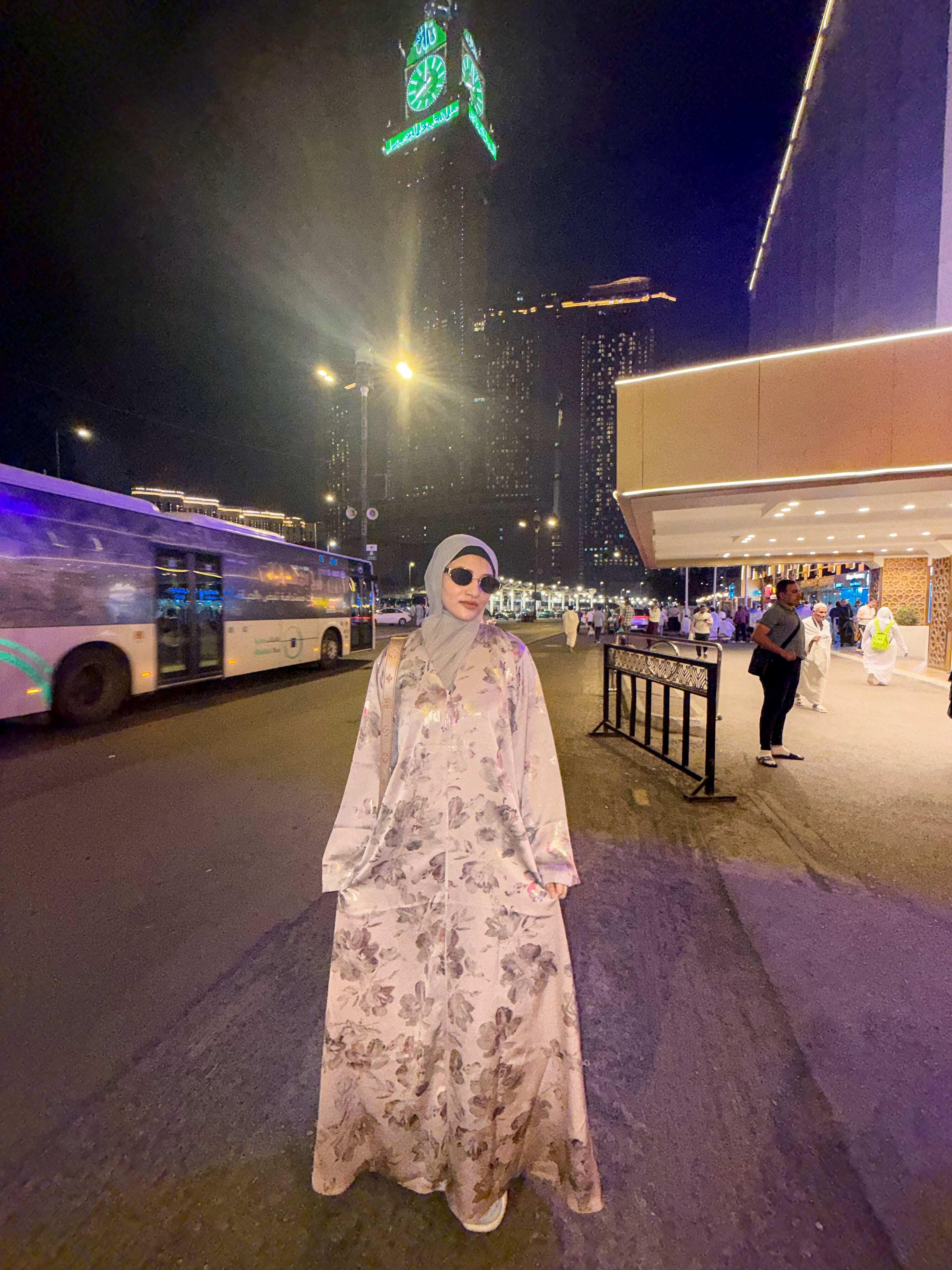 Beige floral print Abaya - (hijab included)