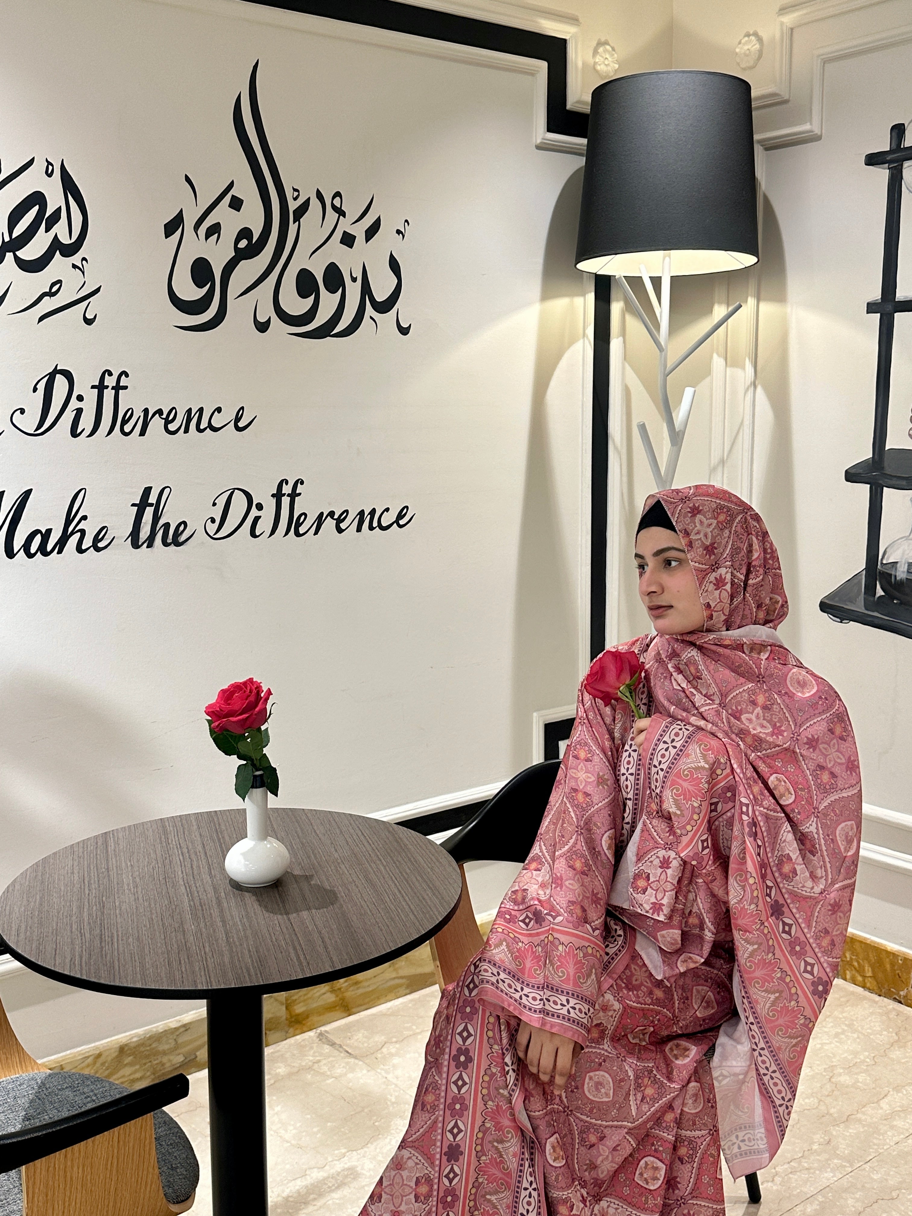 Maison Rose abaya full set (with matching Hijab & inner slit) -pink