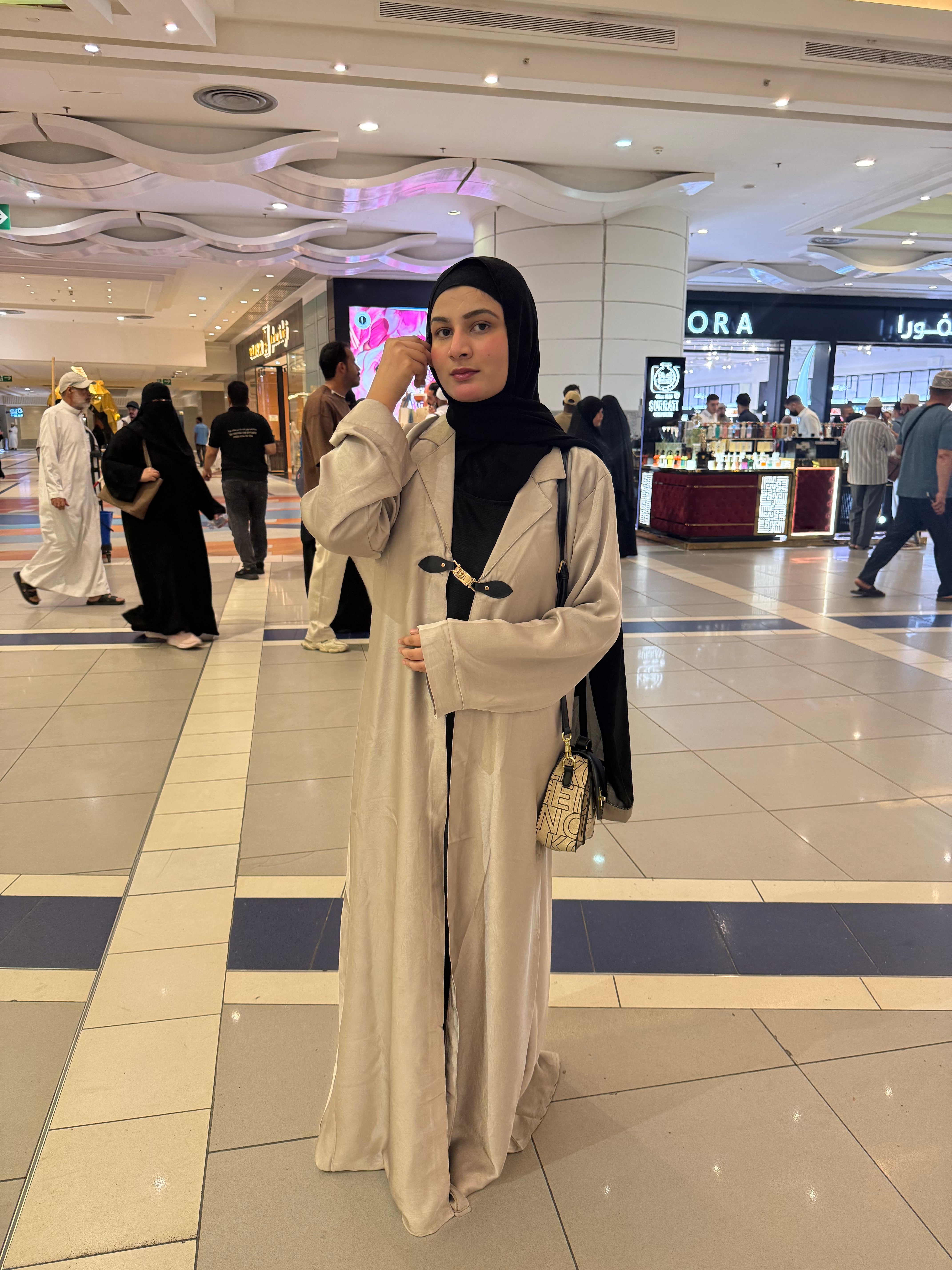 Beige coat abaya with attached inner slit