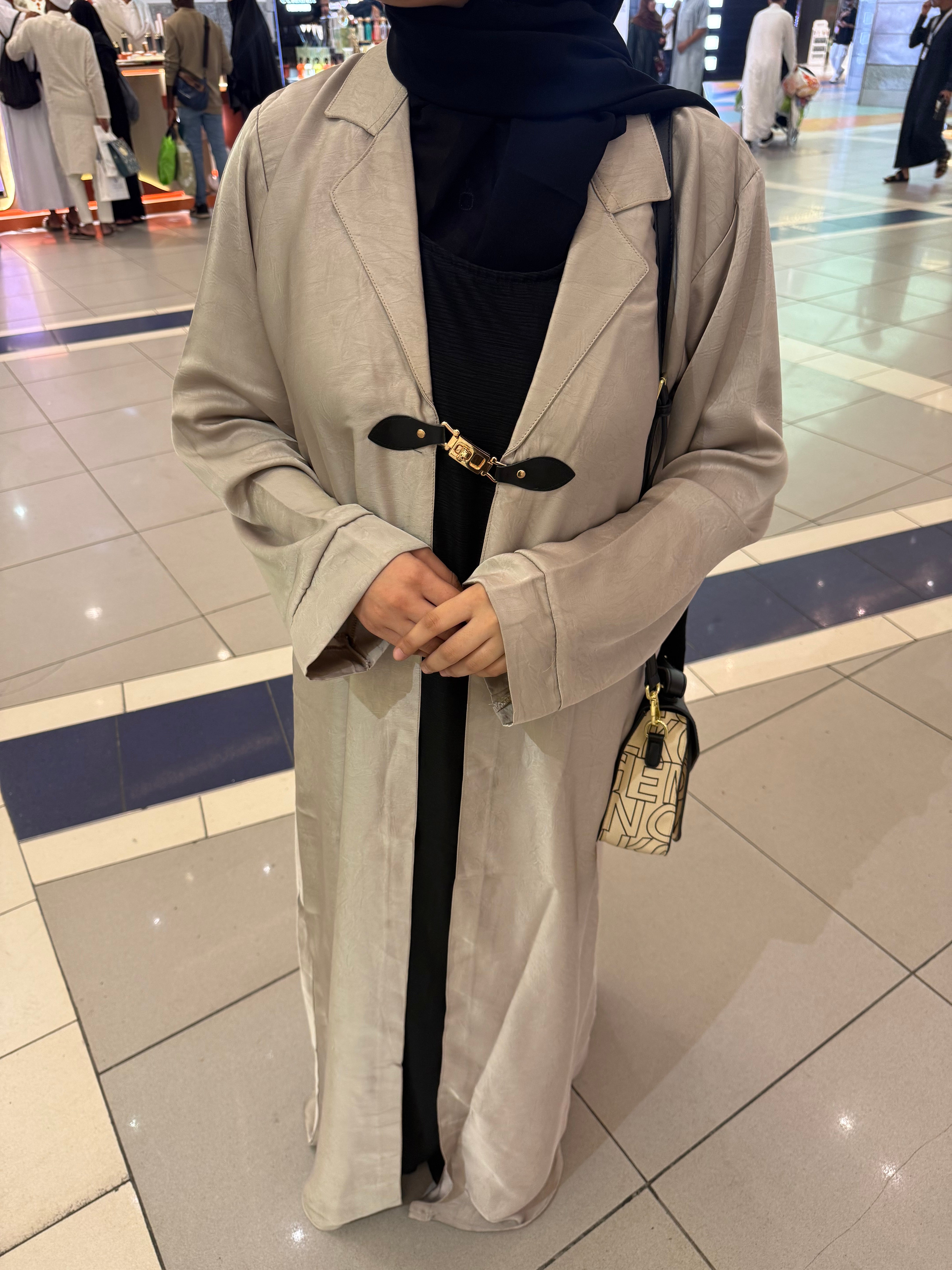Beige coat abaya with attached inner slit