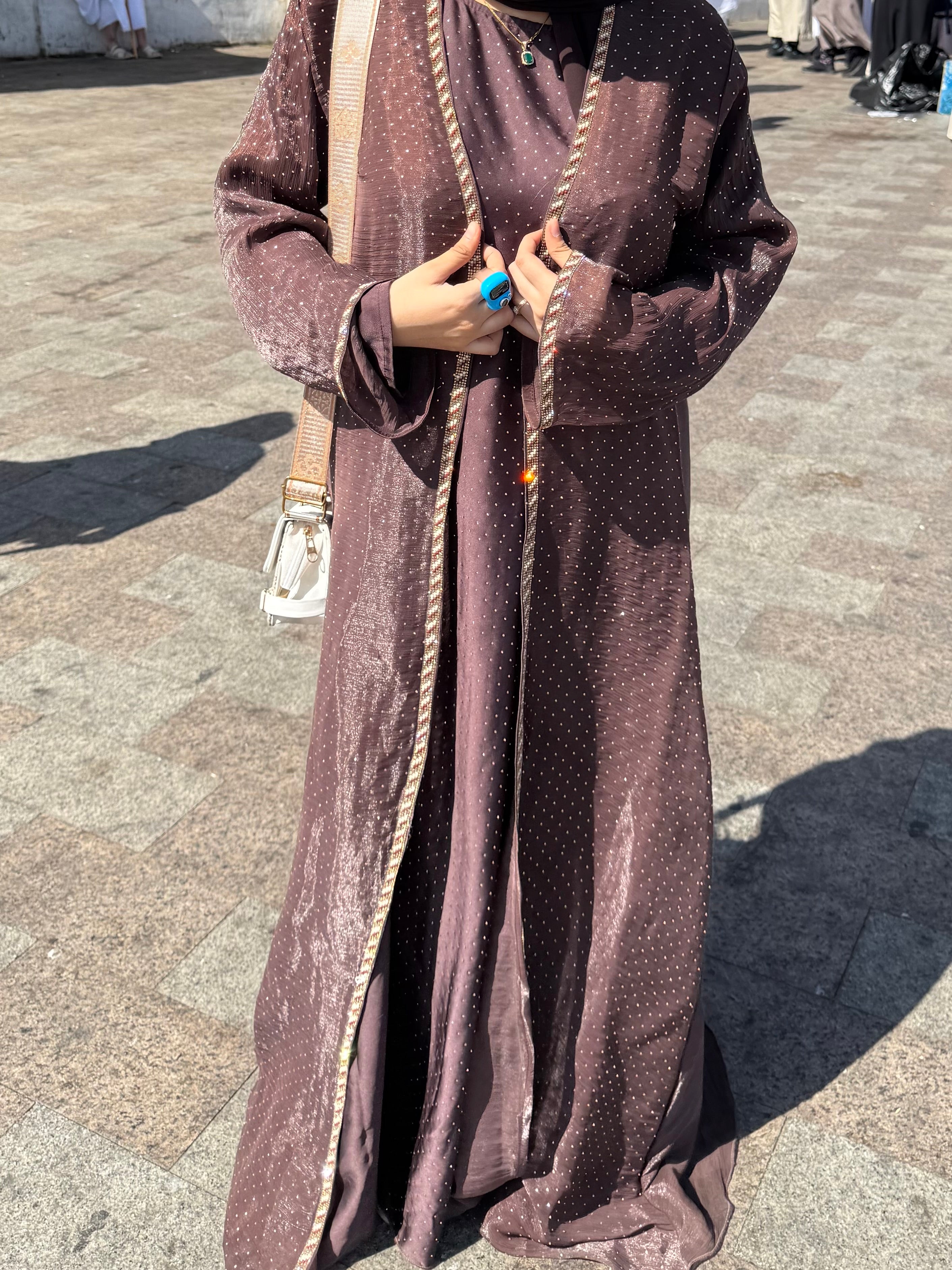 Hazel Stonework abaya with inner slit & hijab