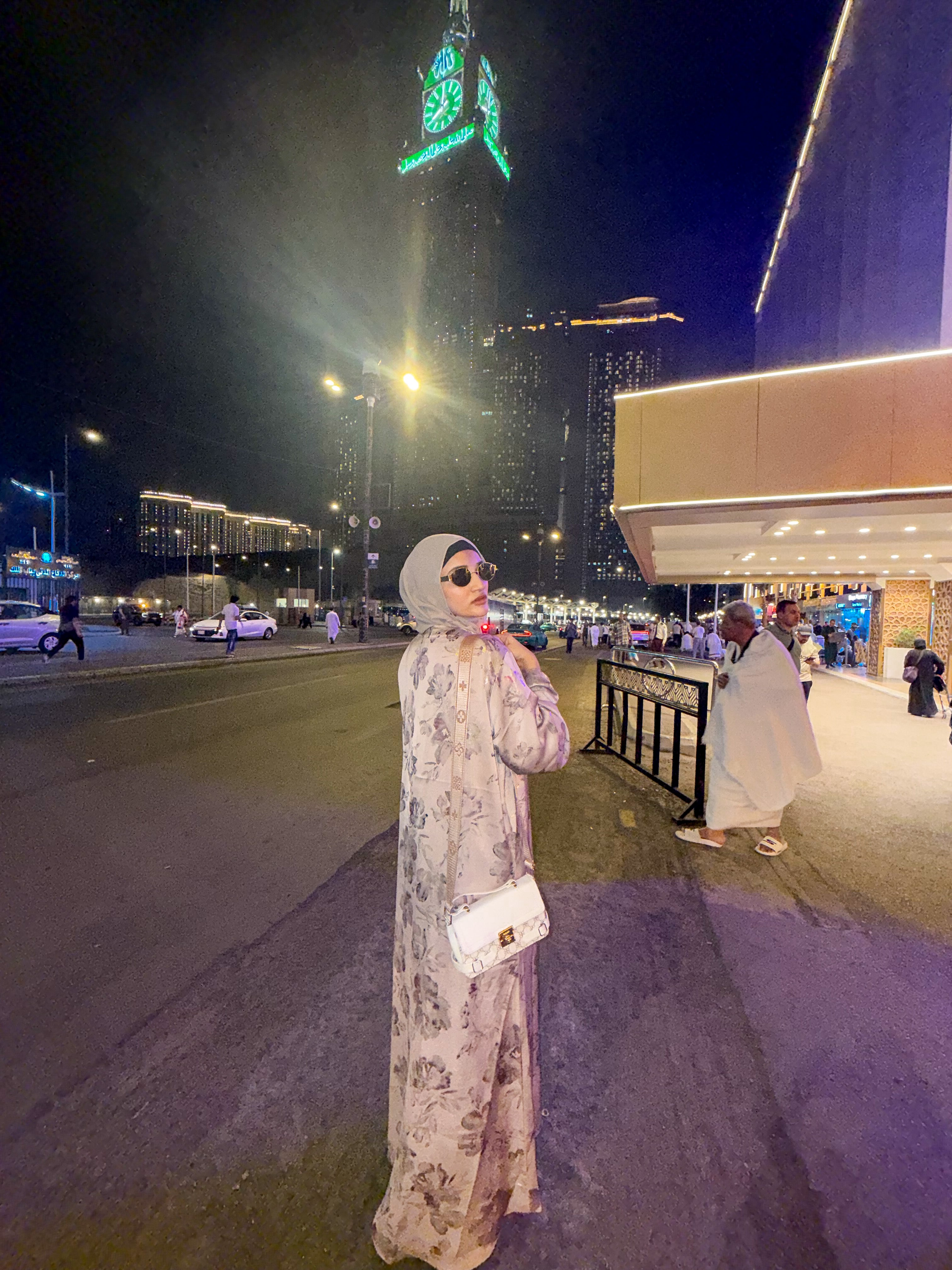 Beige floral print Abaya - (hijab included)