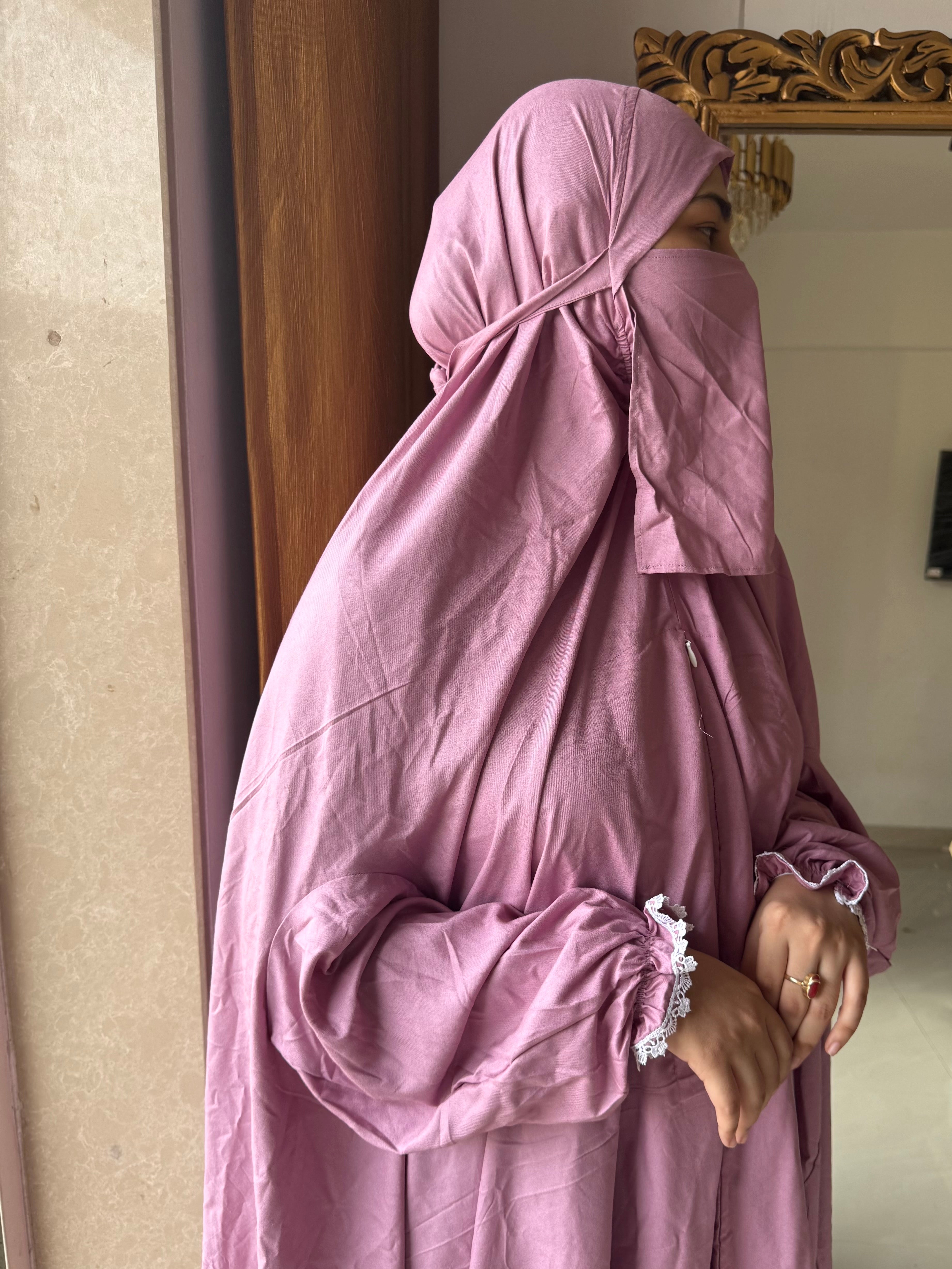Full sized Jilbab with pockets, niqab, sleeves ( pink )