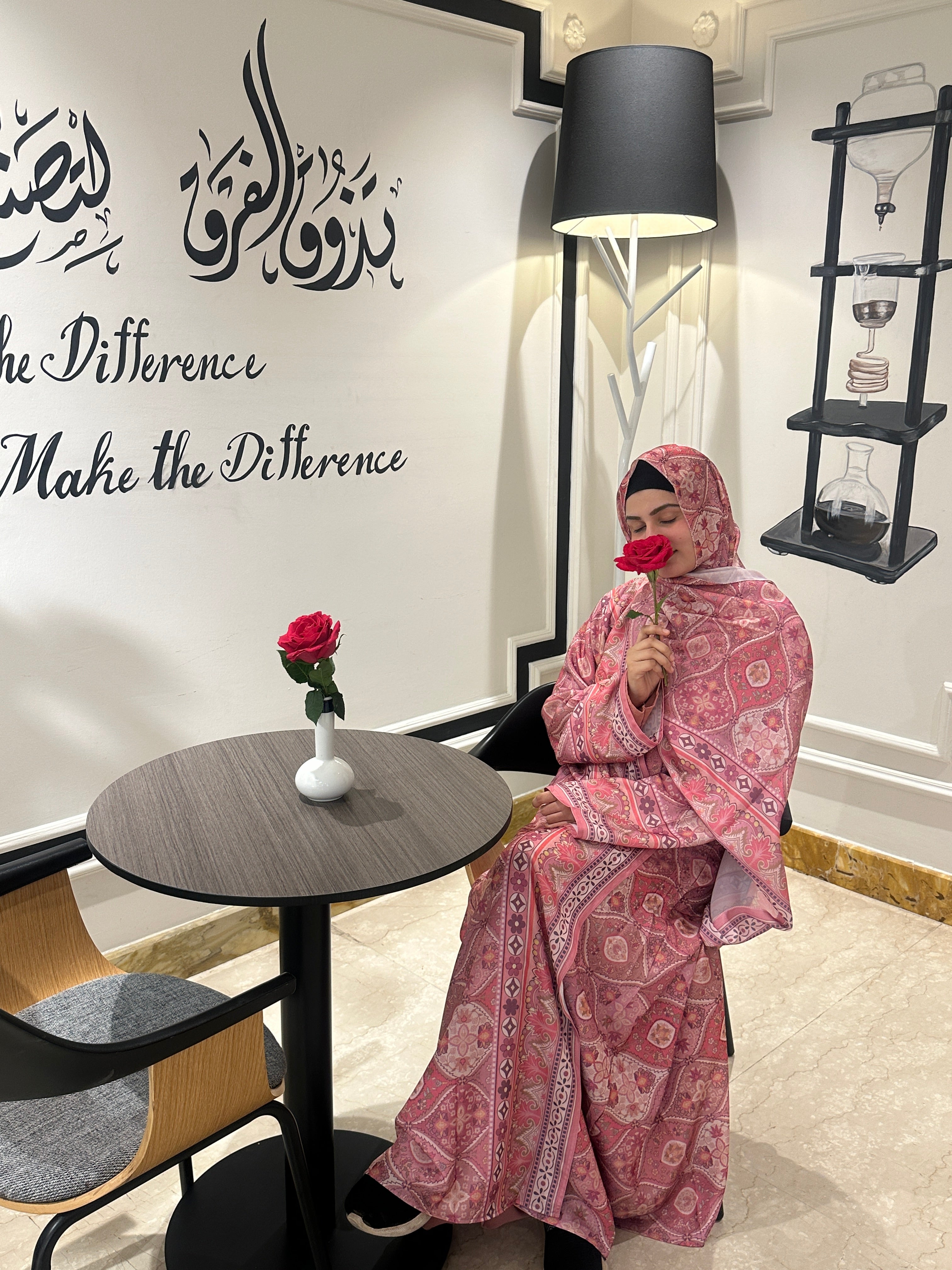Maison Rose abaya full set (with matching Hijab & inner slit) -pink