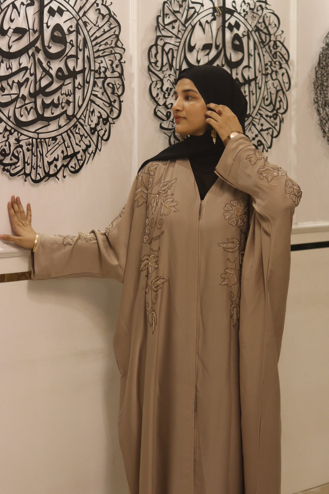 Royal Mocha handwork abaya- with hijab