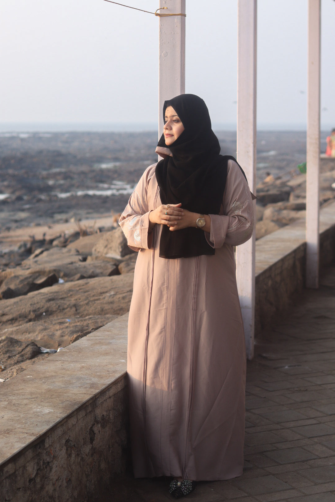 Hanan stonework abaya (with Hijab) - Beige