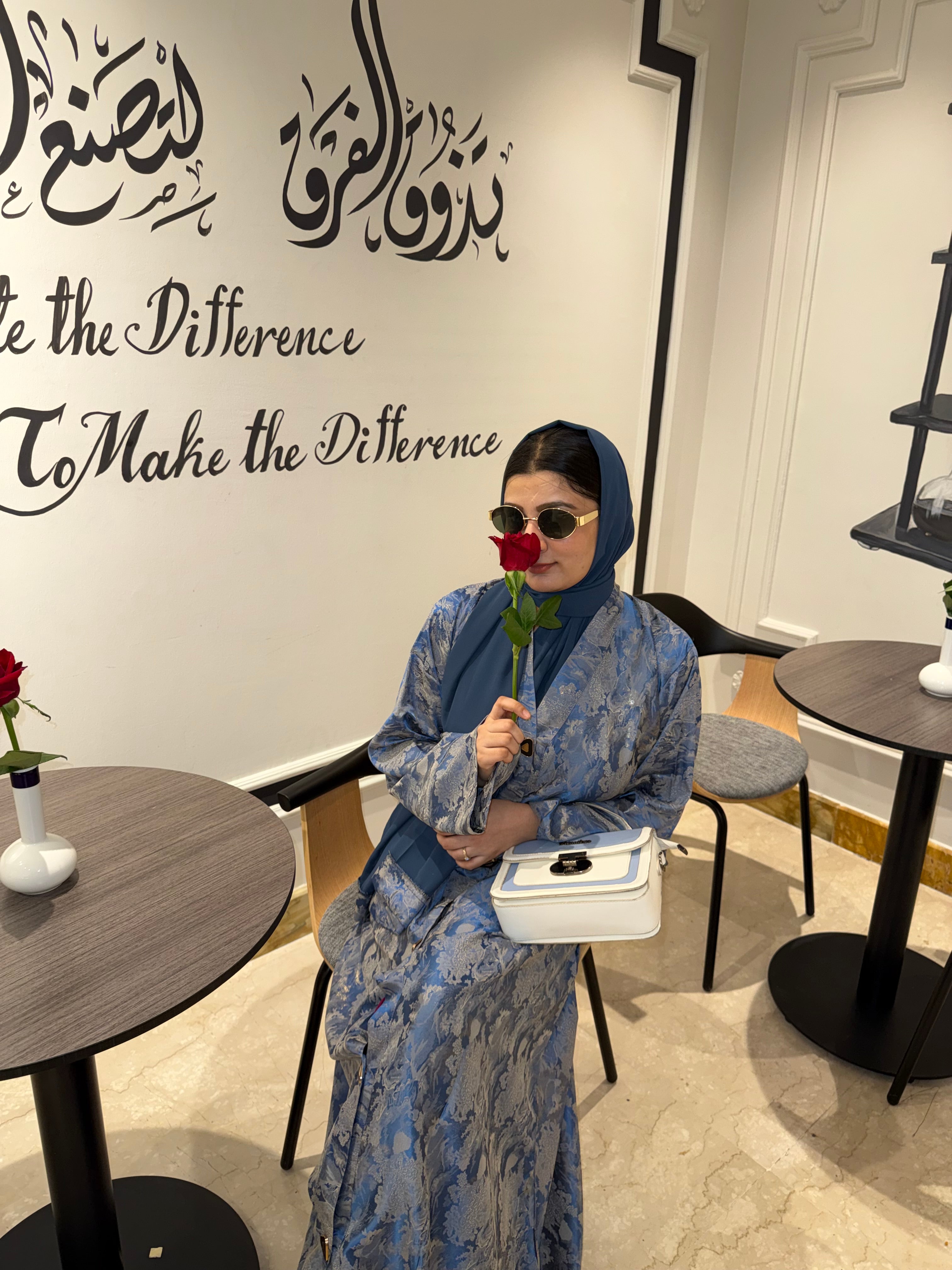 Blue floral print Abaya - (hijab included)