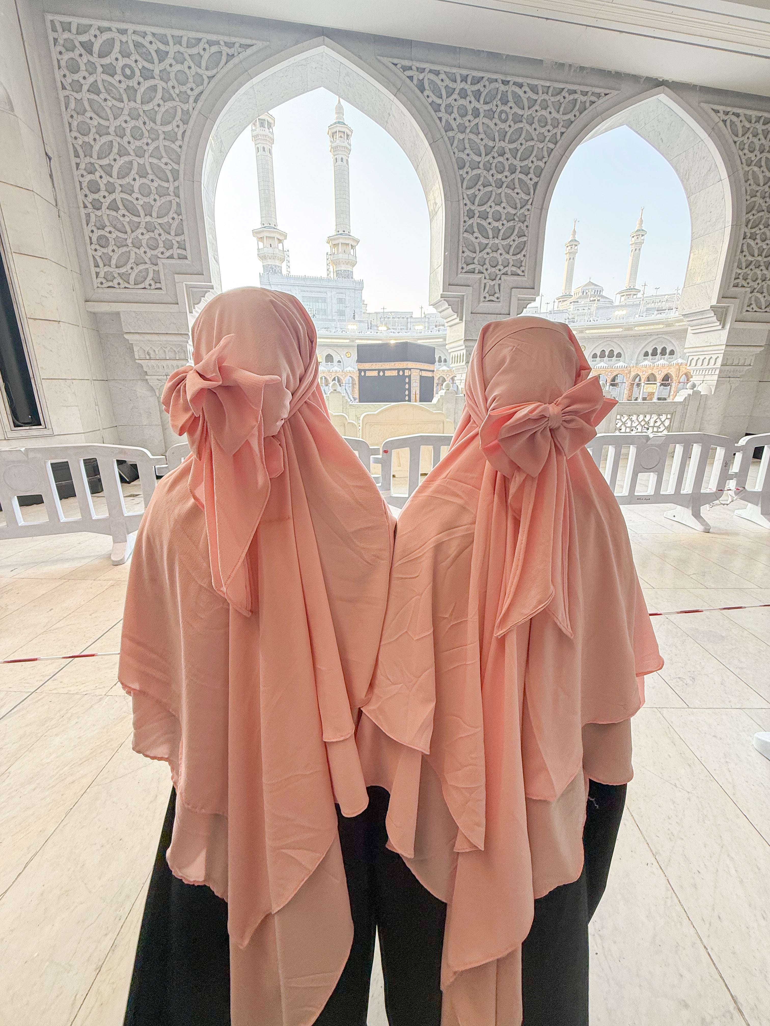 Bow fish tail one-piece Jilbab - peach