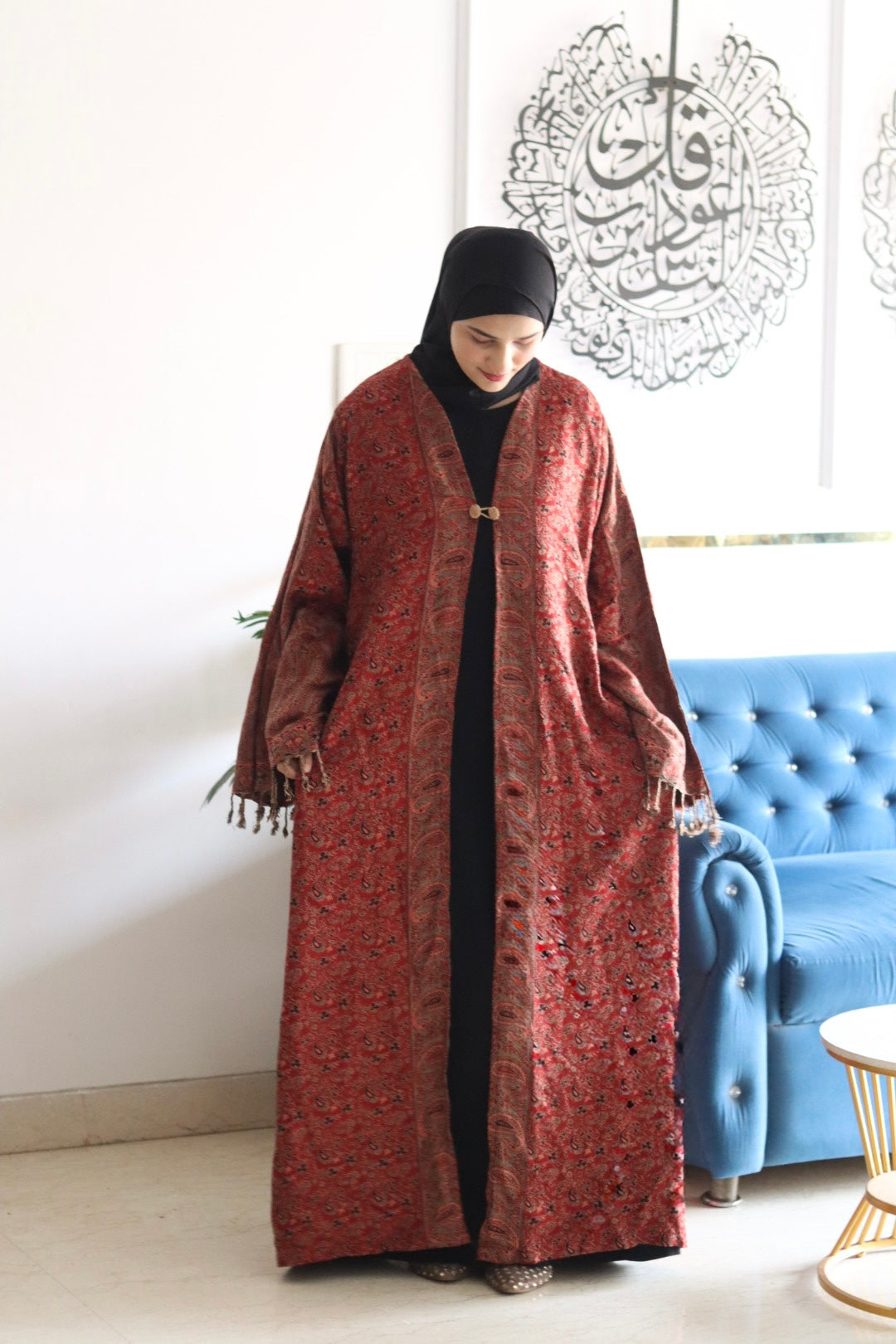 Premium Pashmina Abaya maroon with hijab(inner slit not included) -