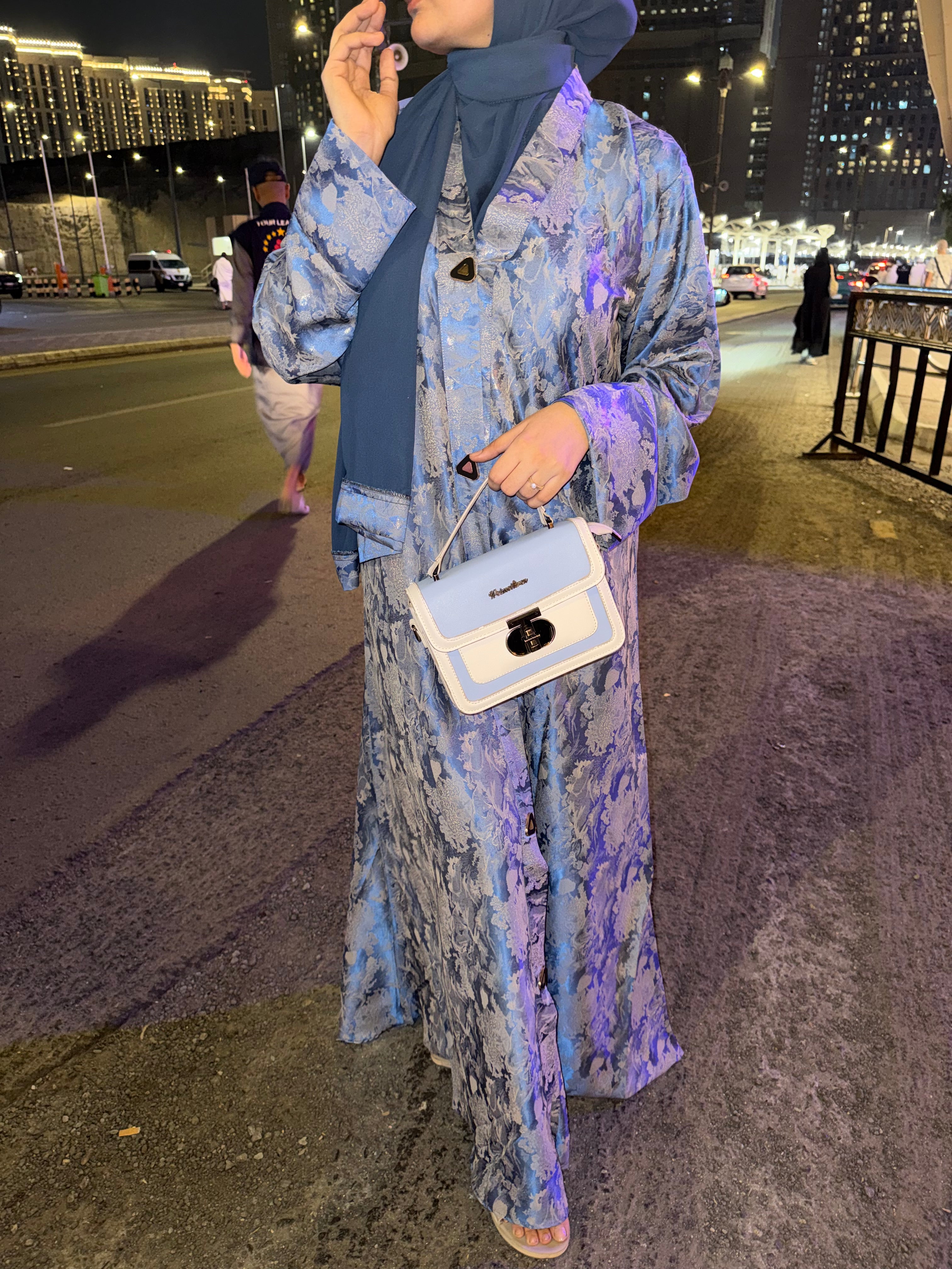 Blue floral print Abaya - (hijab included)