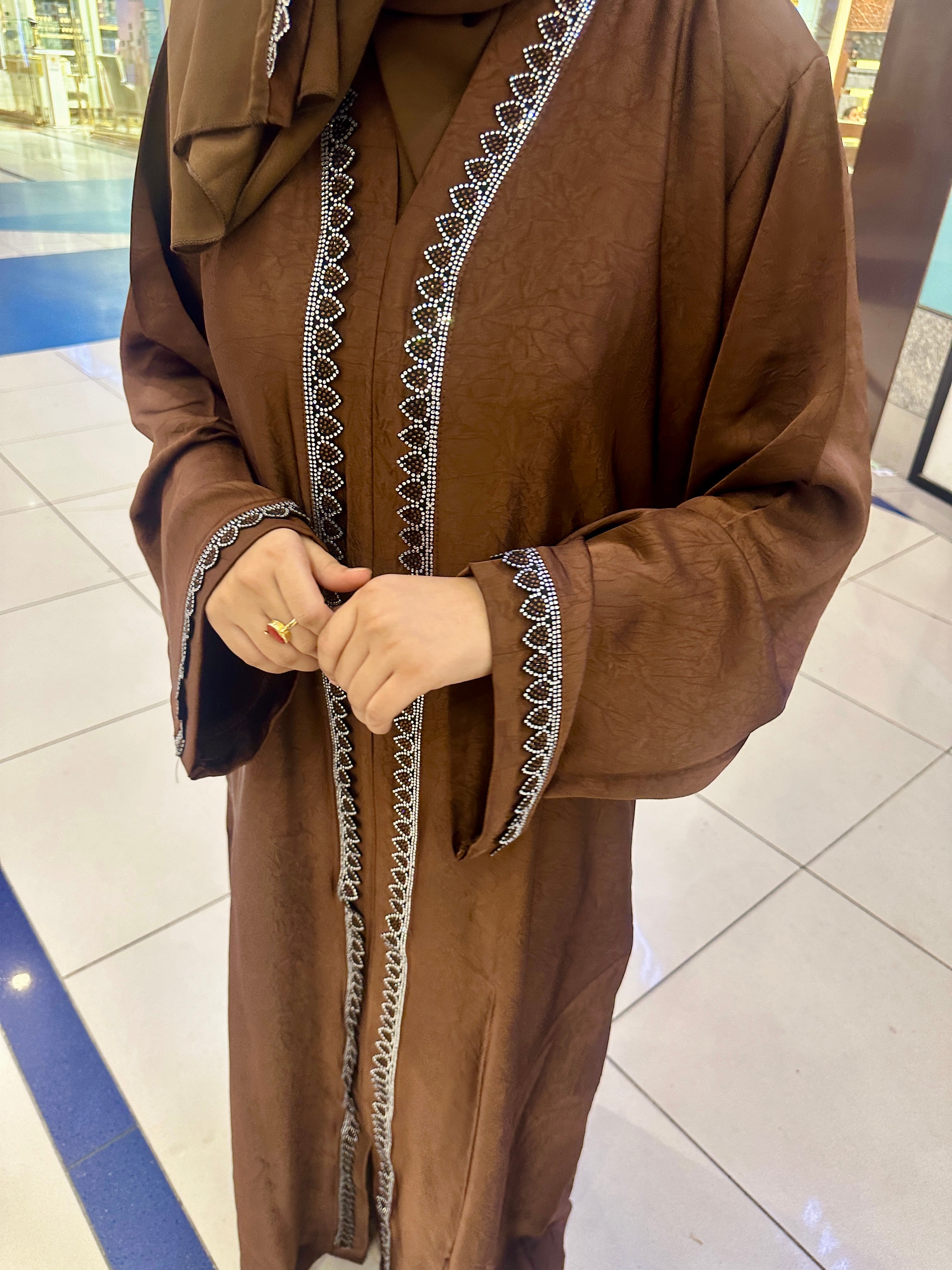 Heena stonework abaya (with Hijab) - Brown
