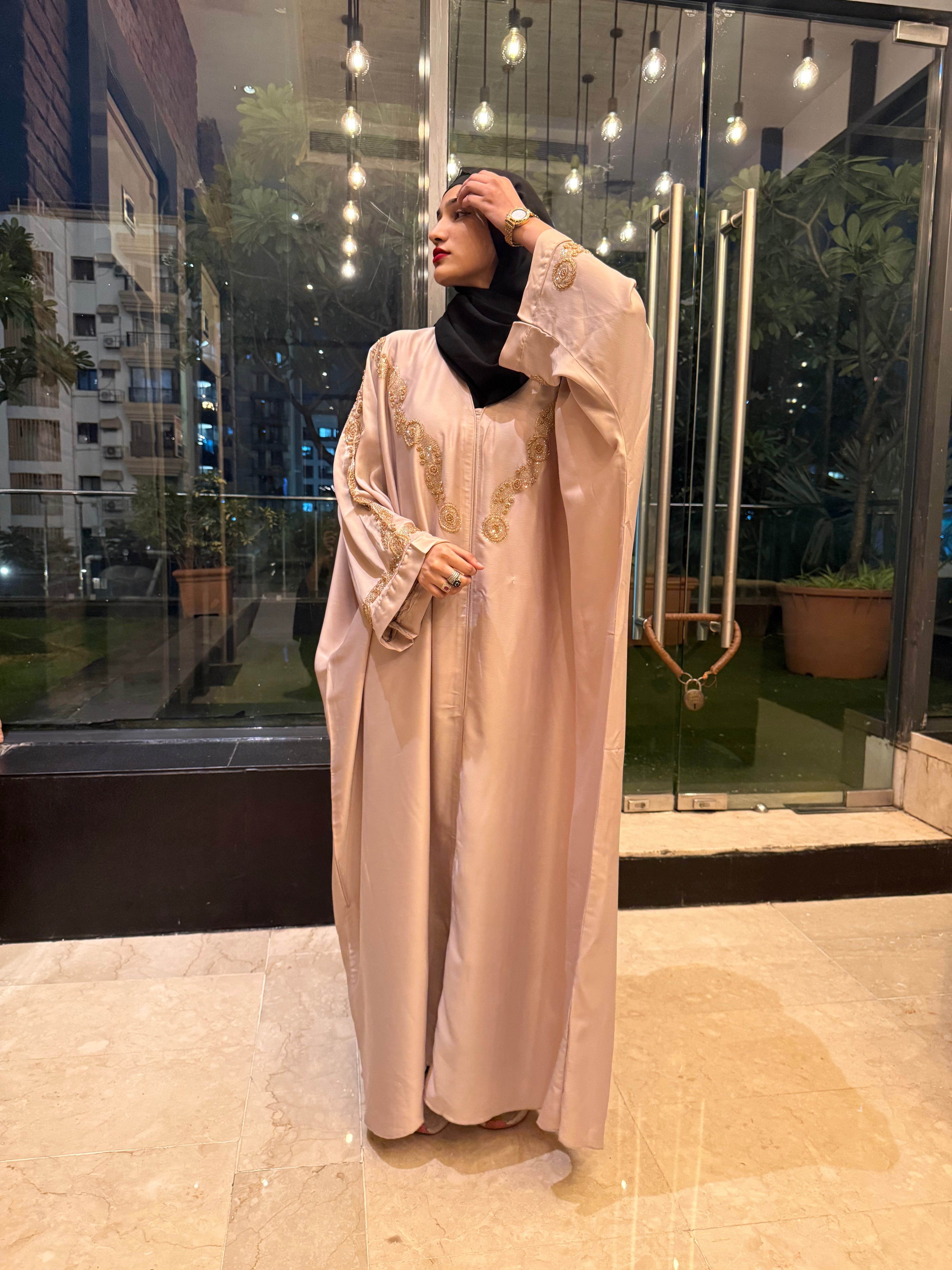 Aliza Handwork abaya -beige (with Hijab)