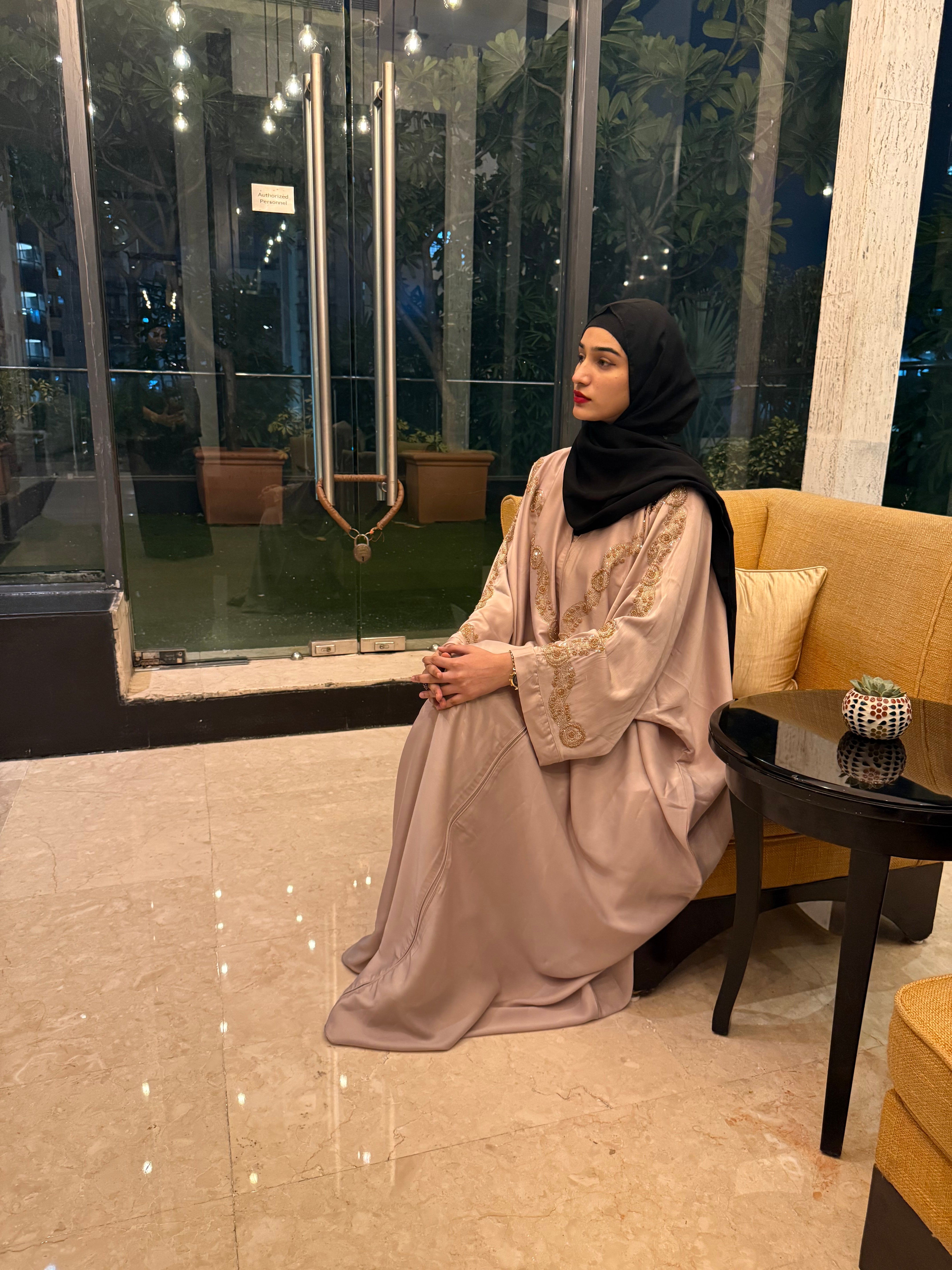Aliza Handwork abaya -beige (with Hijab)