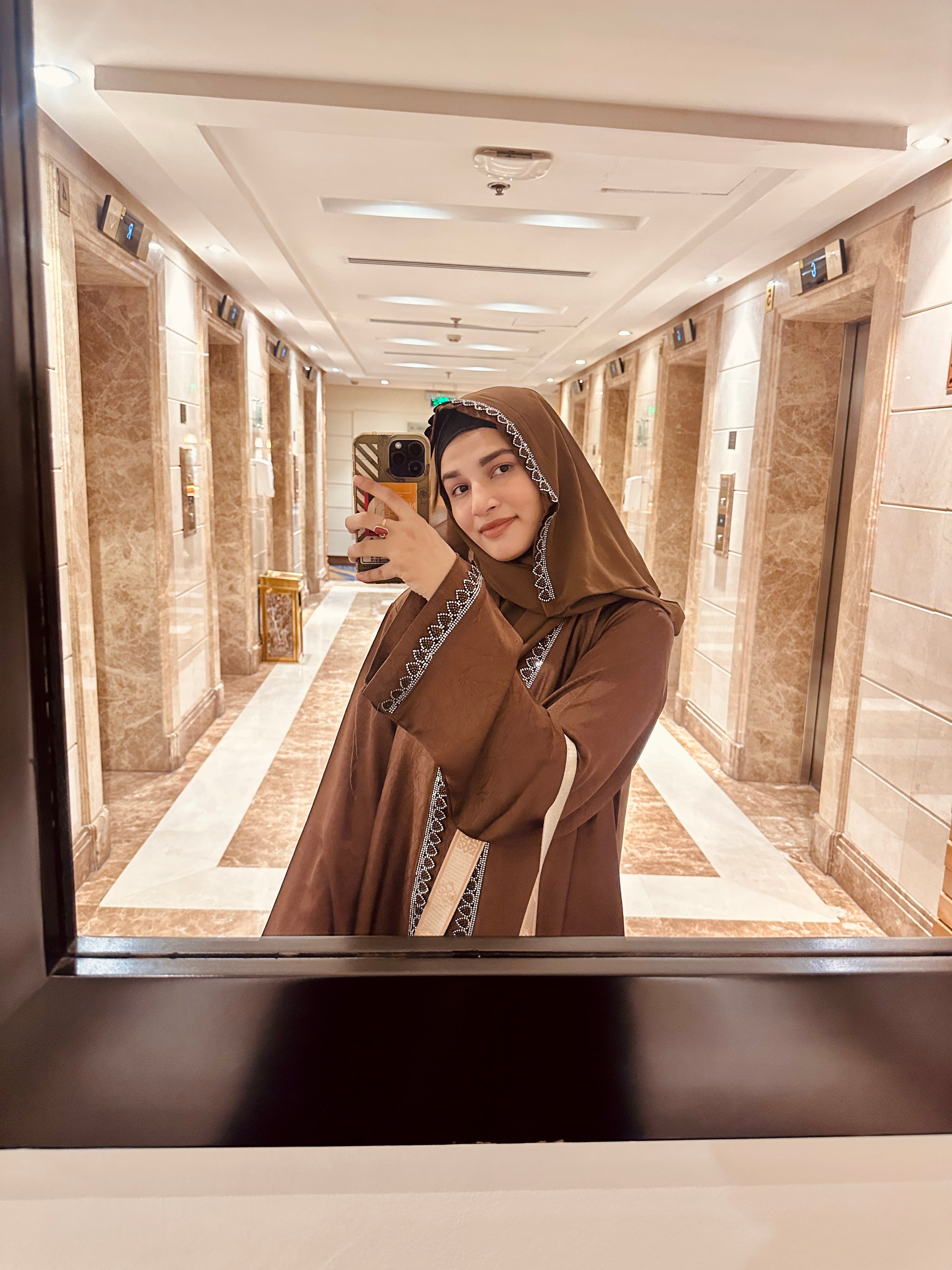 Heena stonework abaya (with Hijab) - Brown