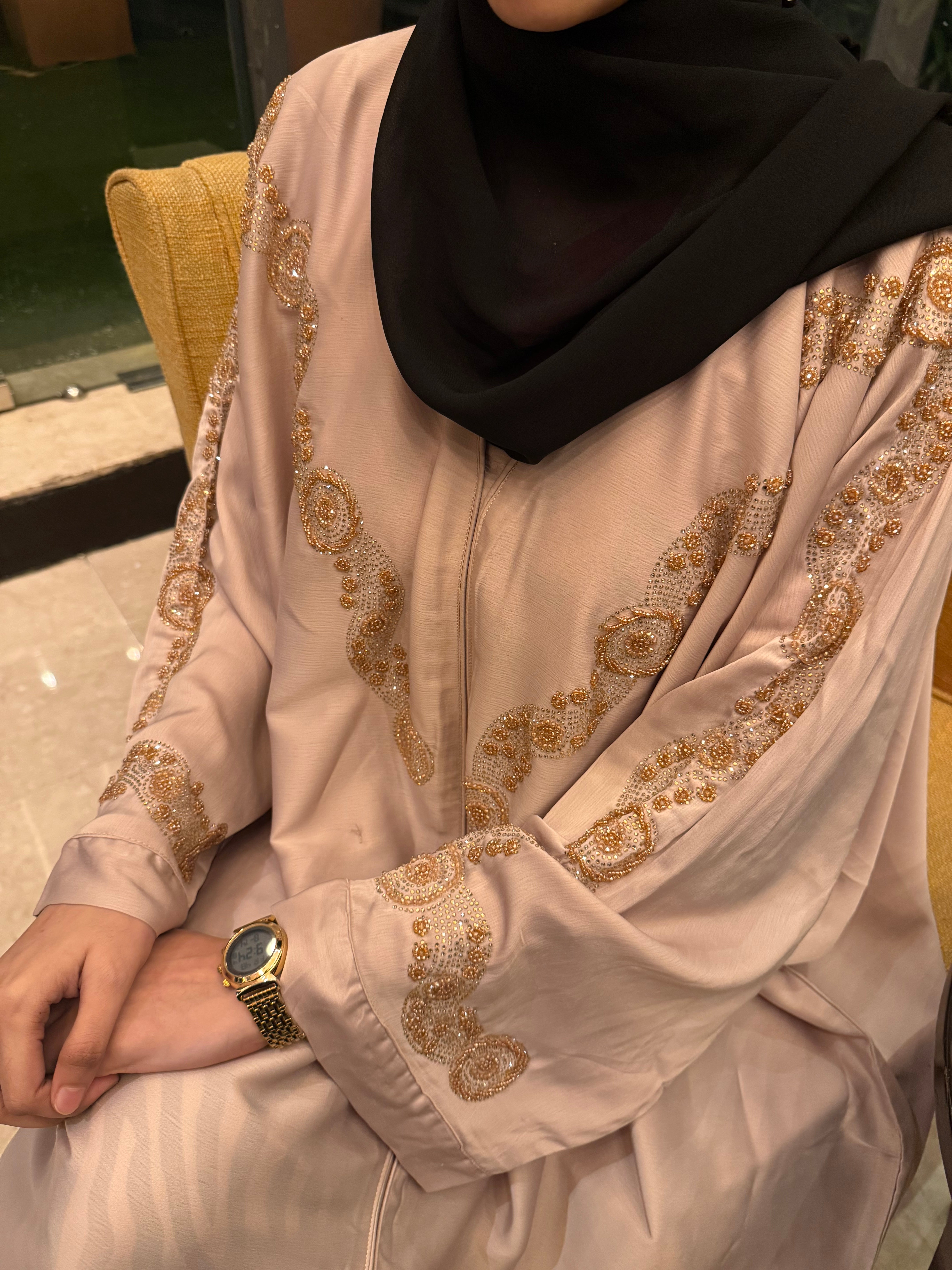 Aliza Handwork abaya -beige (with Hijab)