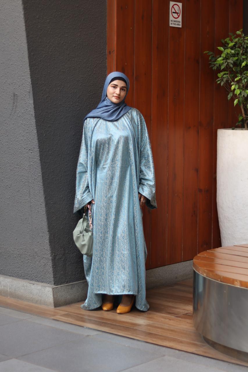 jasmine Abaya with Attached Inner Belt -Teal and gold (Hijab not included)
