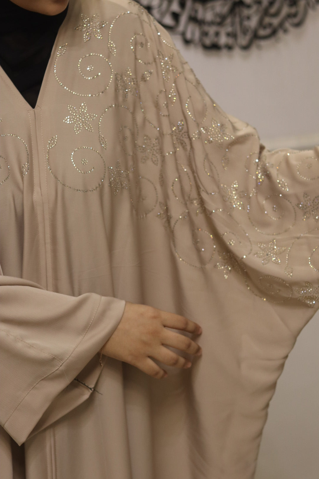Sand-star kaftan abaya- beige with hijab