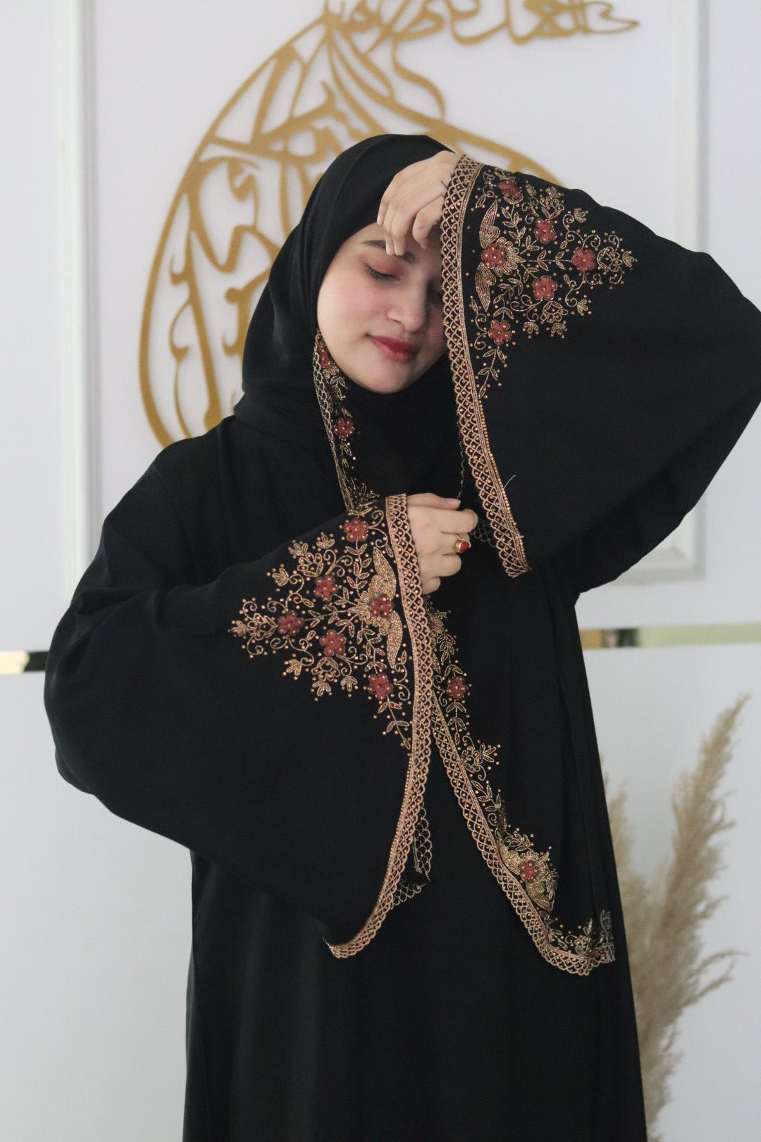kesariya Black handwork Abaya (with hijab)