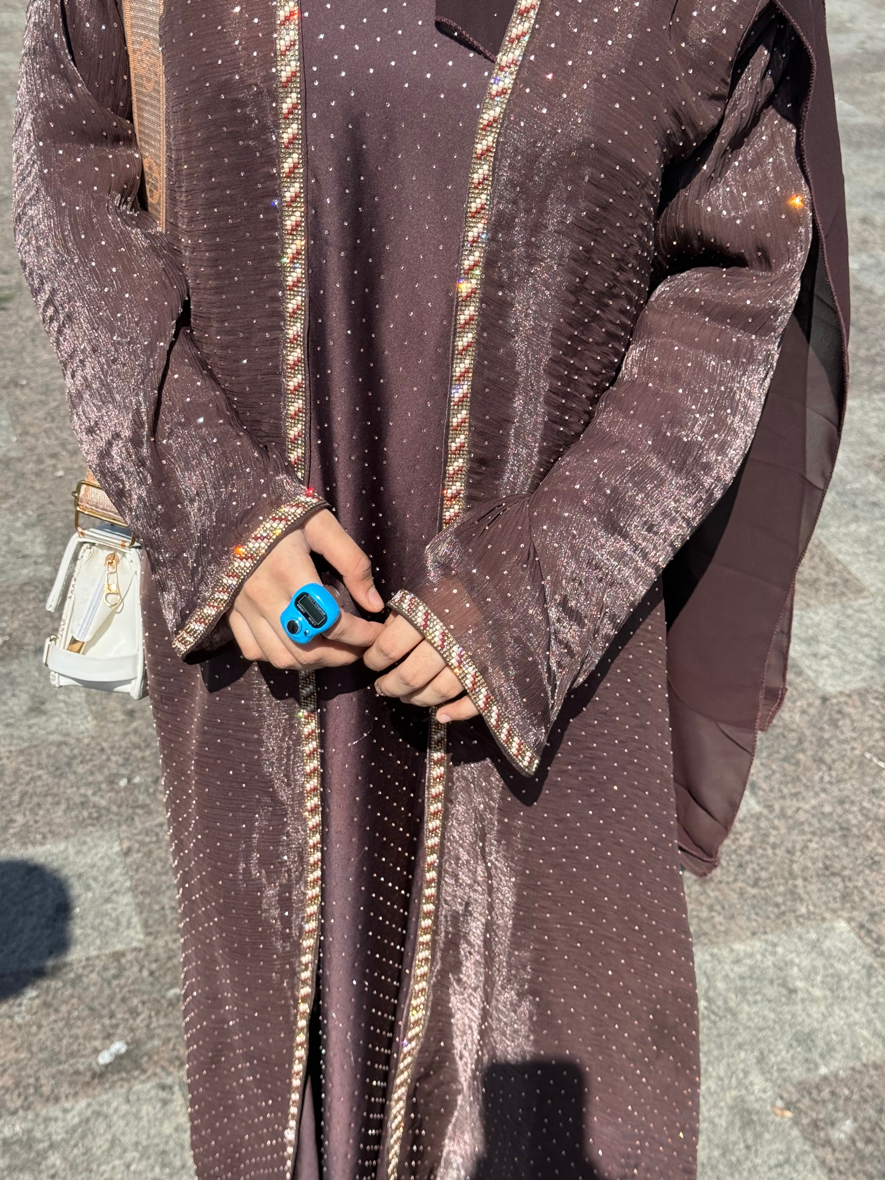 Hazel Stonework abaya with inner slit & hijab