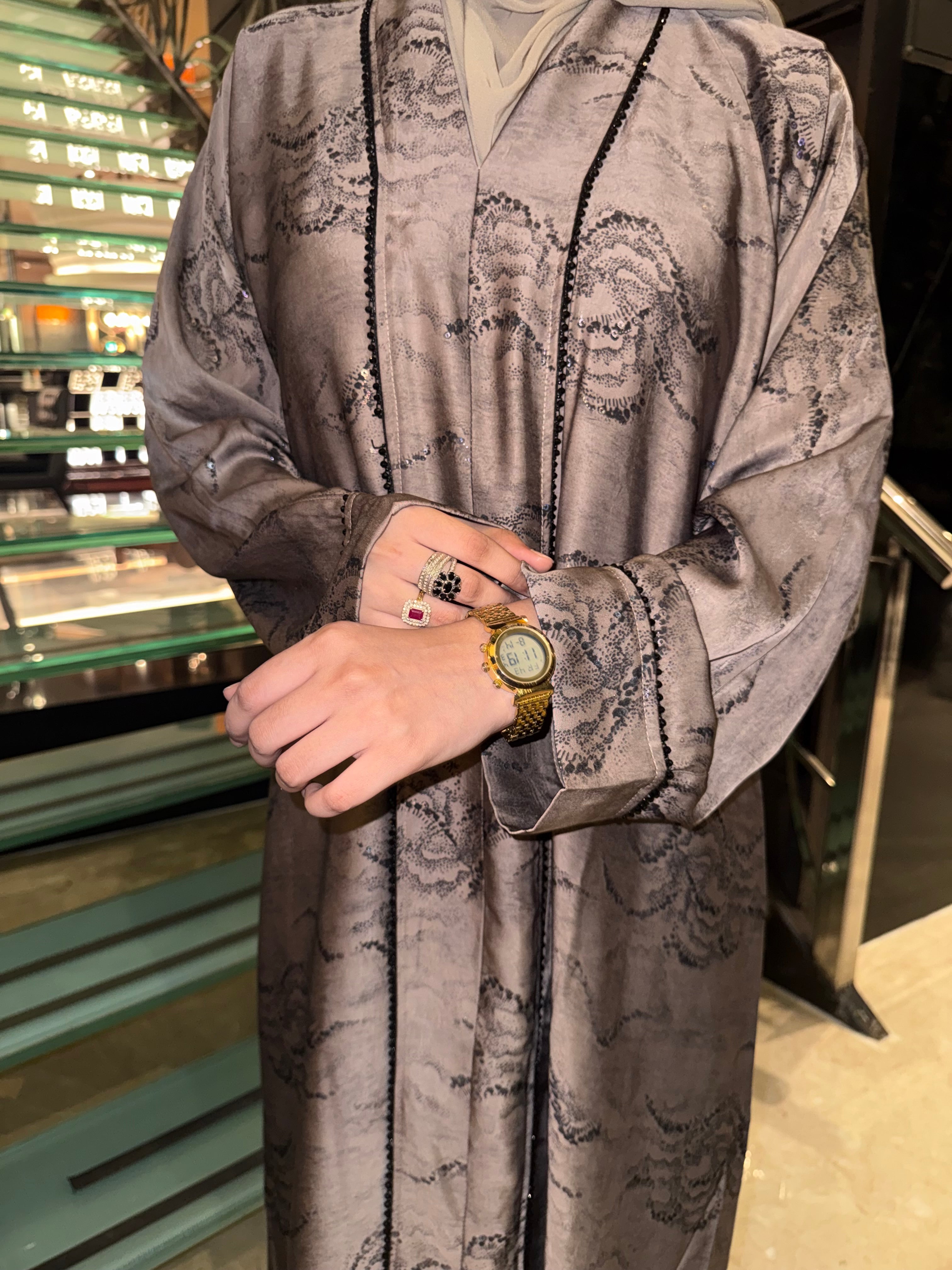 Hazel Korean print Abaya - (hijab included)