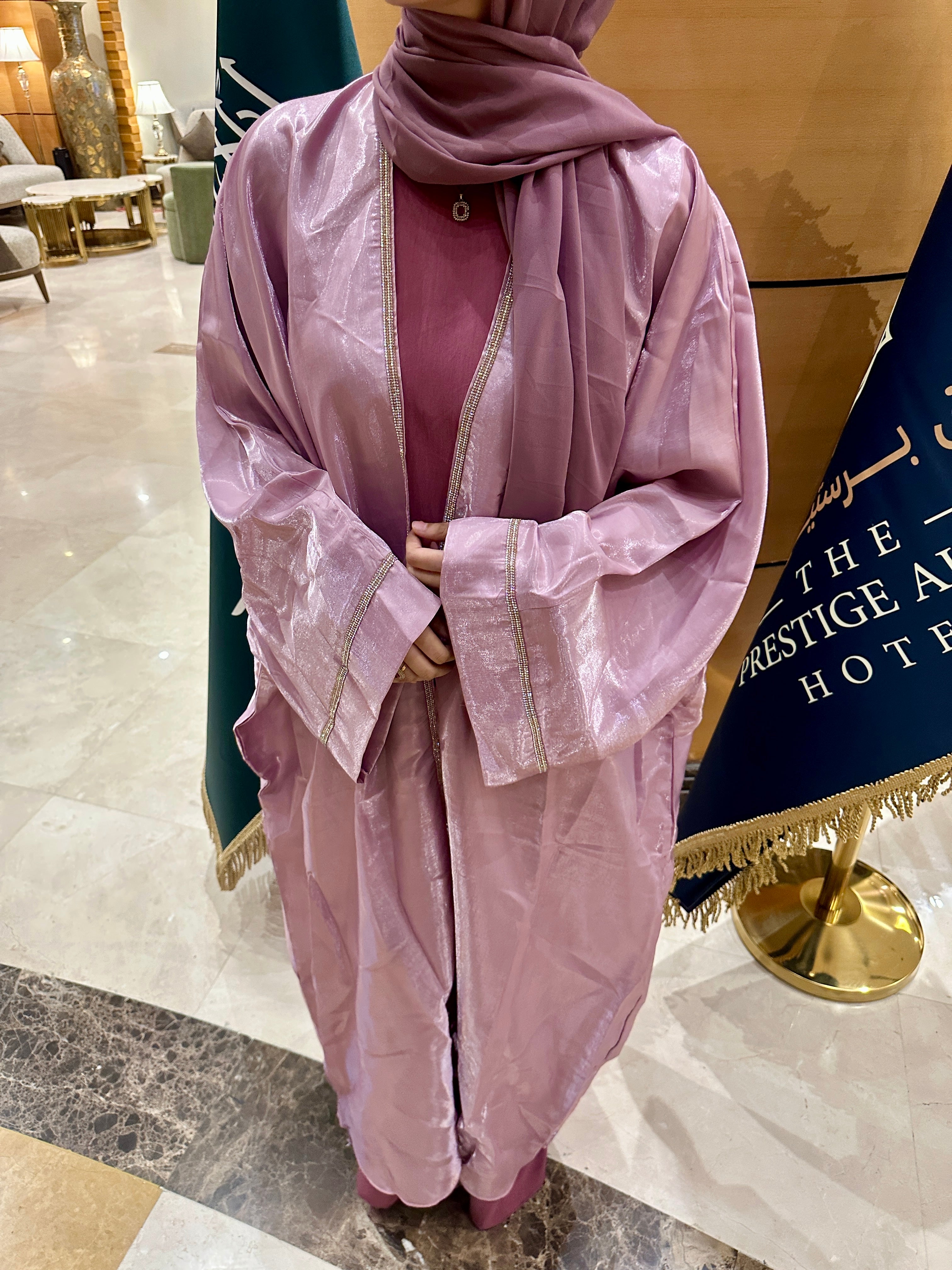 Pink metallic shrug set (with inner slit & Hijab)