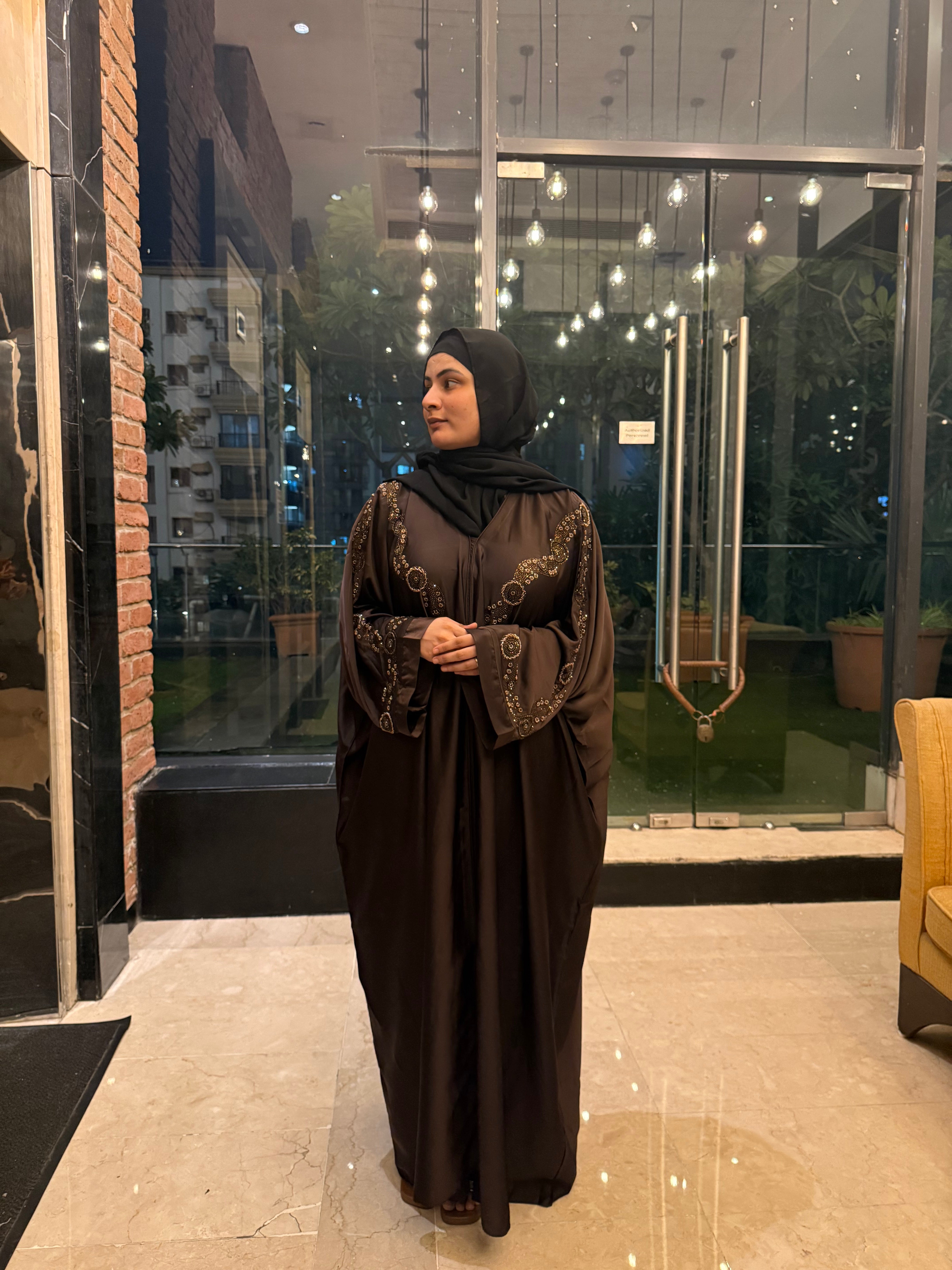 Aliza Handwork abaya -brown (with Hijab)