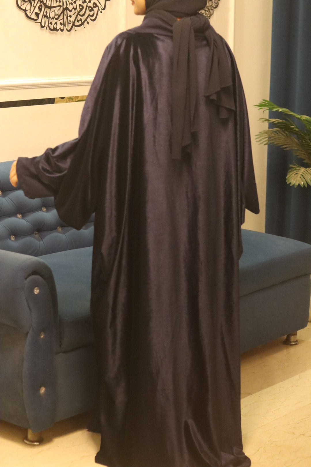 Velvet shrug Abaya Premium -Blue (with Inner Slit)